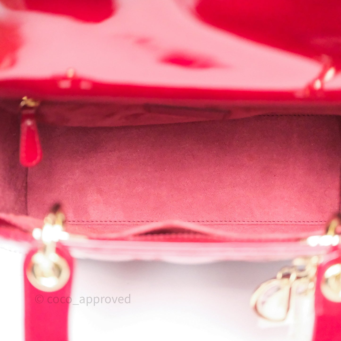 Christian Dior Medium Lady Dior Red Patent Cannage Calfskin Gold Hardware