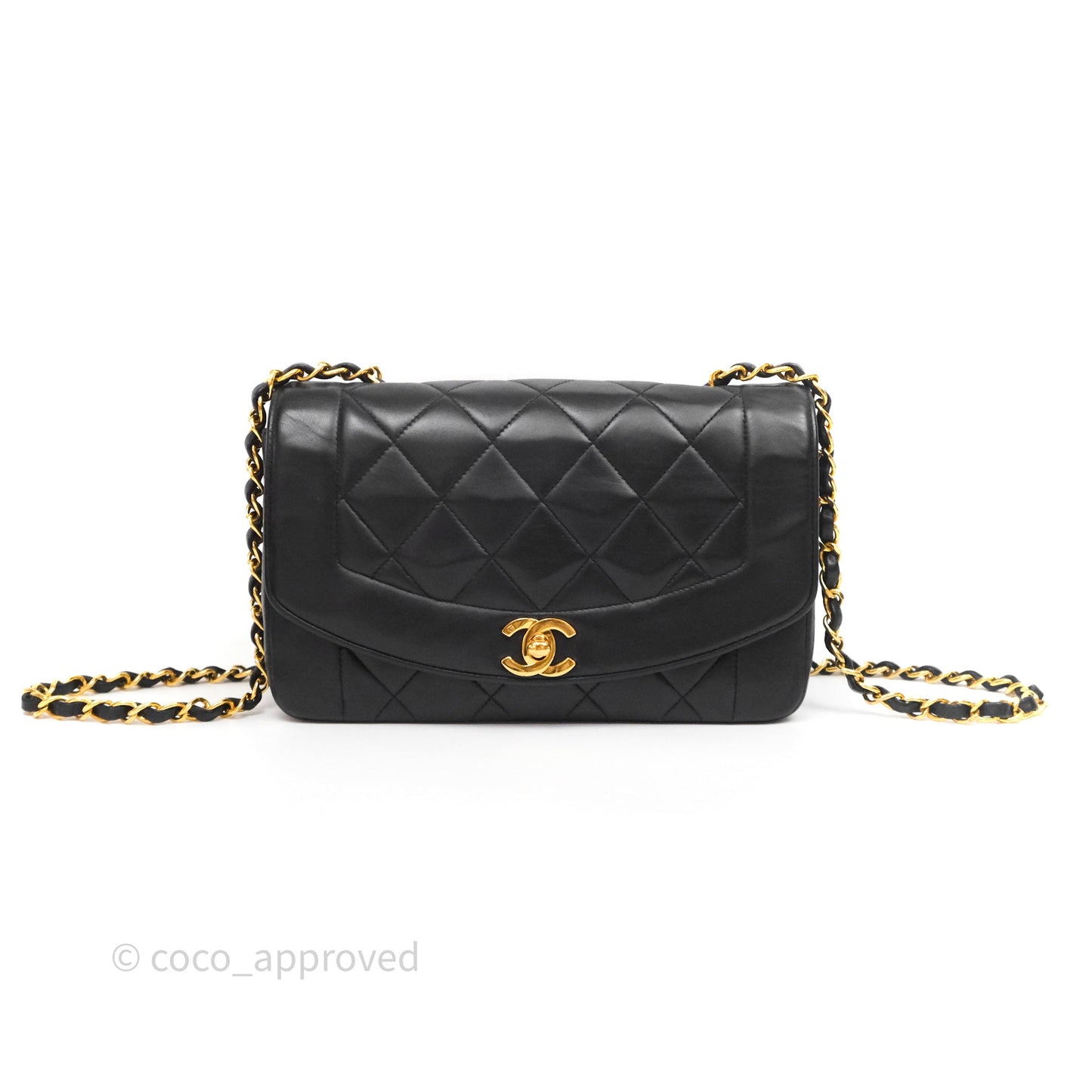 Chanel Vintage Quilted Small Classic Diana Flap Bag Black Lambskin 24K Gold Hardware