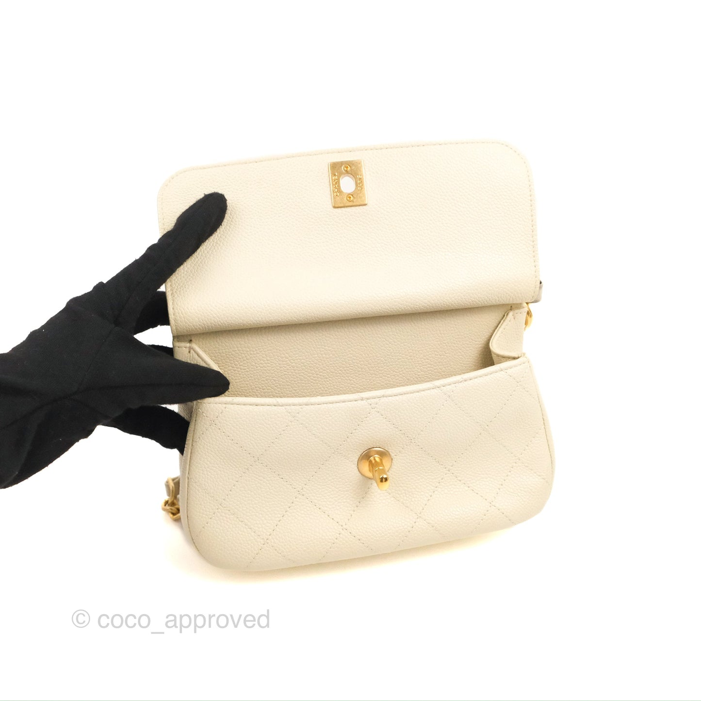 Chanel Handle Flap Bag Ivory Caviar Aged Gold Hardware