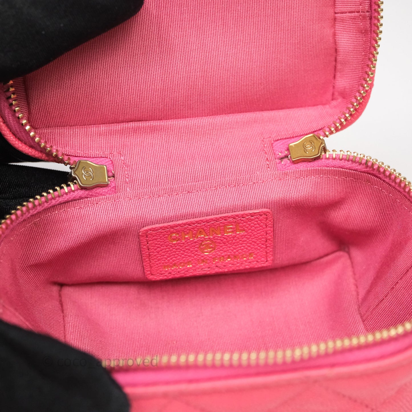 Chanel Quilted Mini Top Handle Vanity With Chain Pink Caviar Aged Gold Hardware