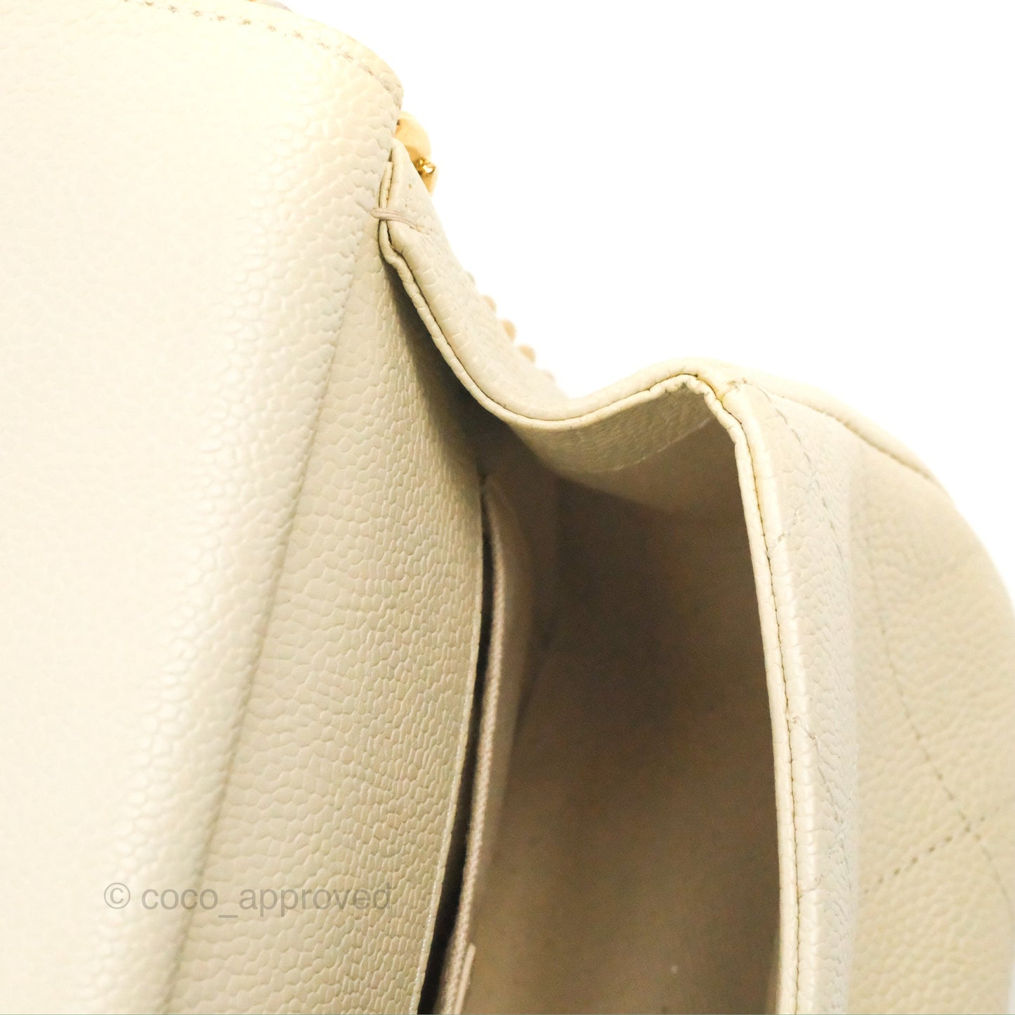 Chanel Handle Flap Bag Ivory Caviar Aged Gold Hardware