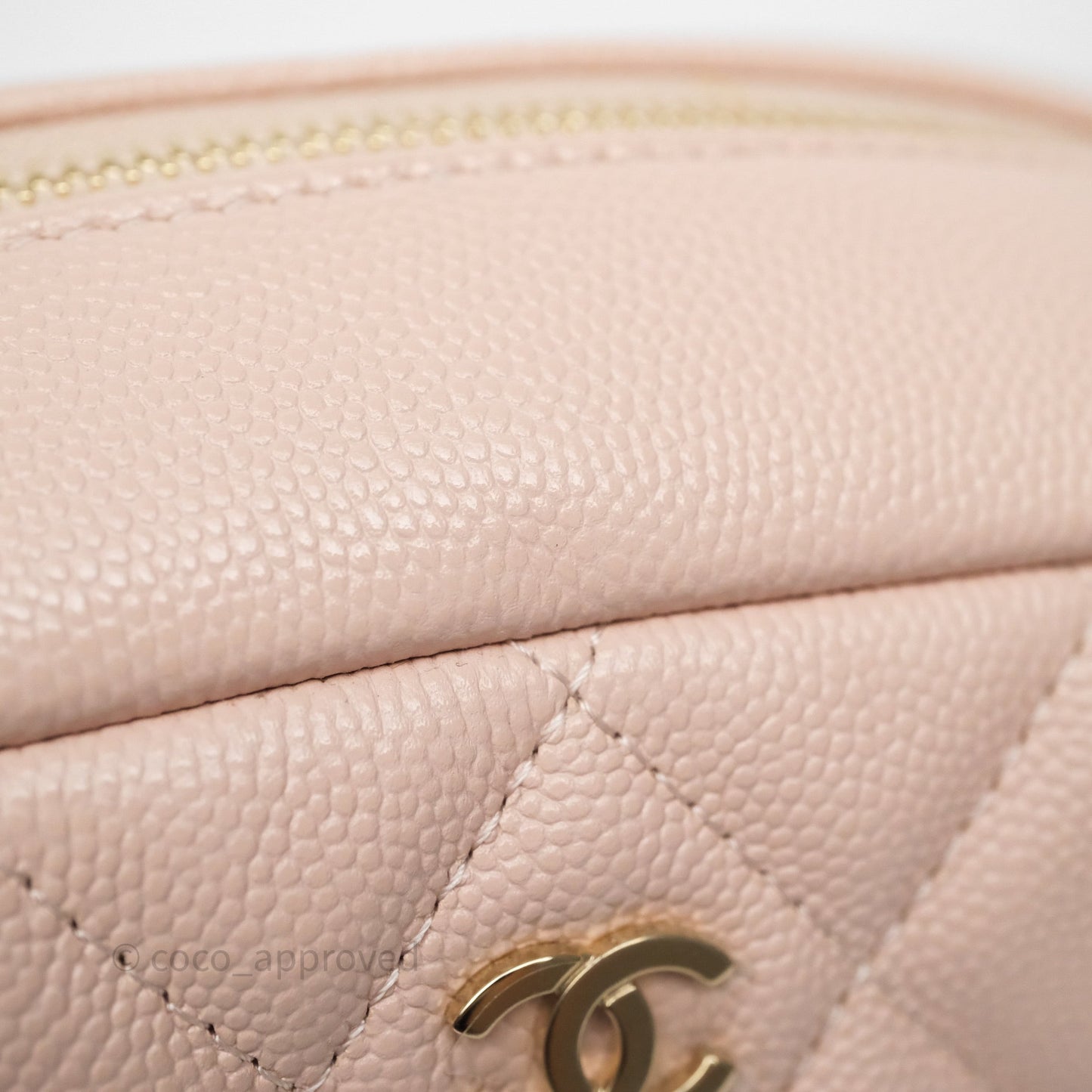 Chanel Quilted Curvy Cosmetic Pouch Beige Pink Caviar Gold Hardware