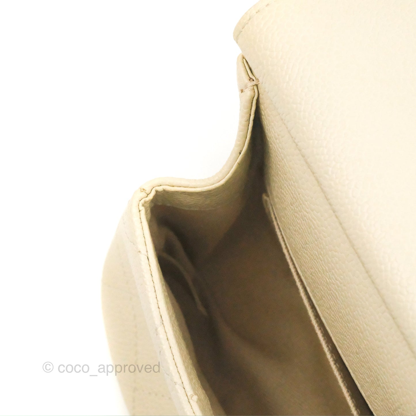 Chanel Handle Flap Bag Ivory Caviar Aged Gold Hardware