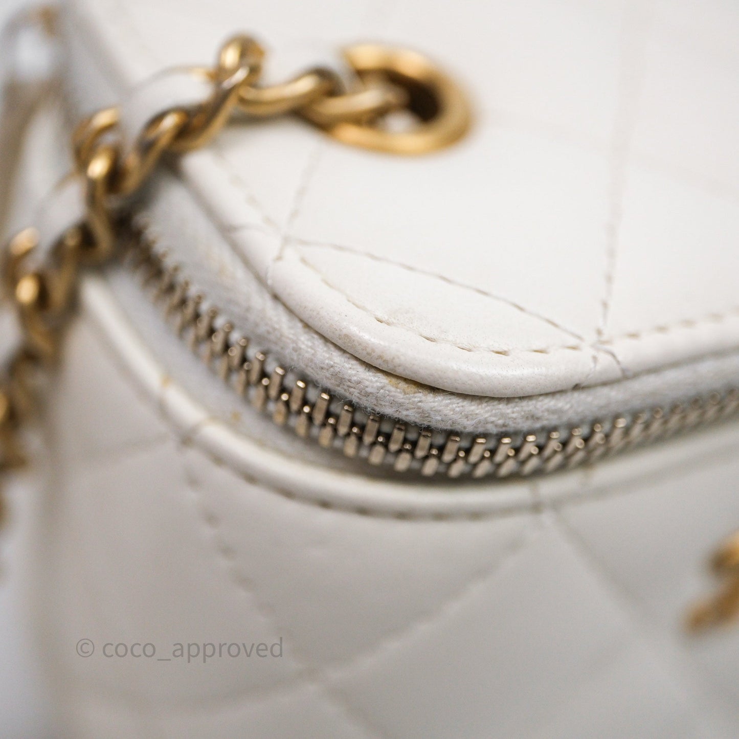 Chanel Mini Pearl Crush Vanity With Chain White Aged Gold Hardware