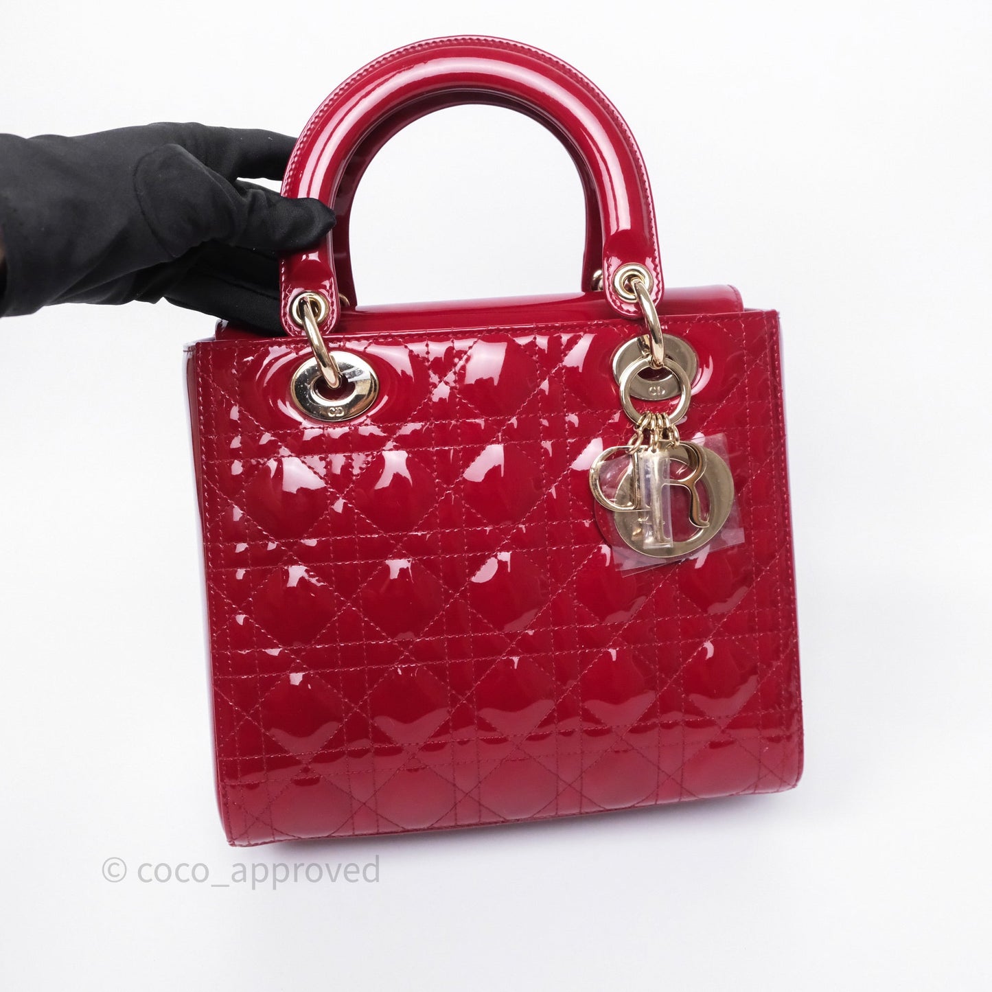 Christian Dior Medium Lady Dior Red Patent Cannage Calfskin Gold Hardware
