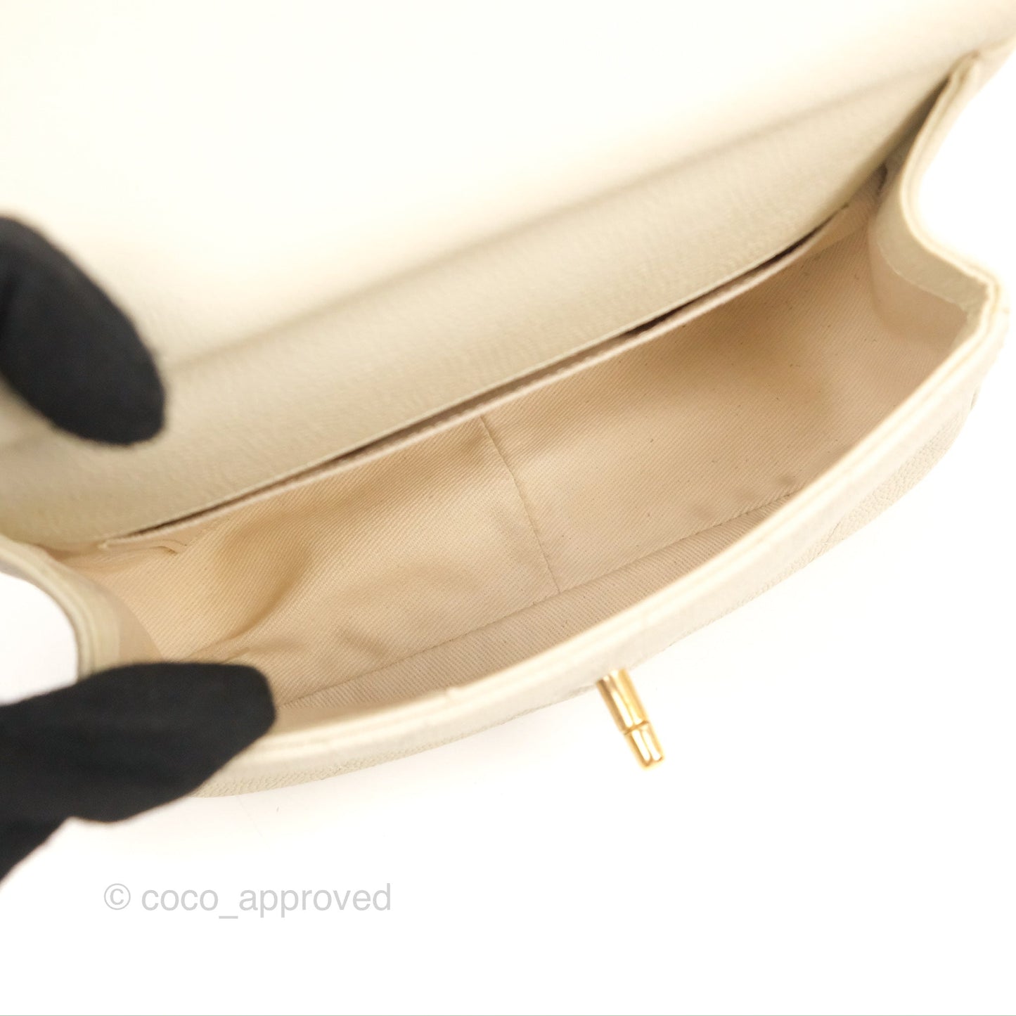 Chanel Handle Flap Bag Ivory Caviar Aged Gold Hardware