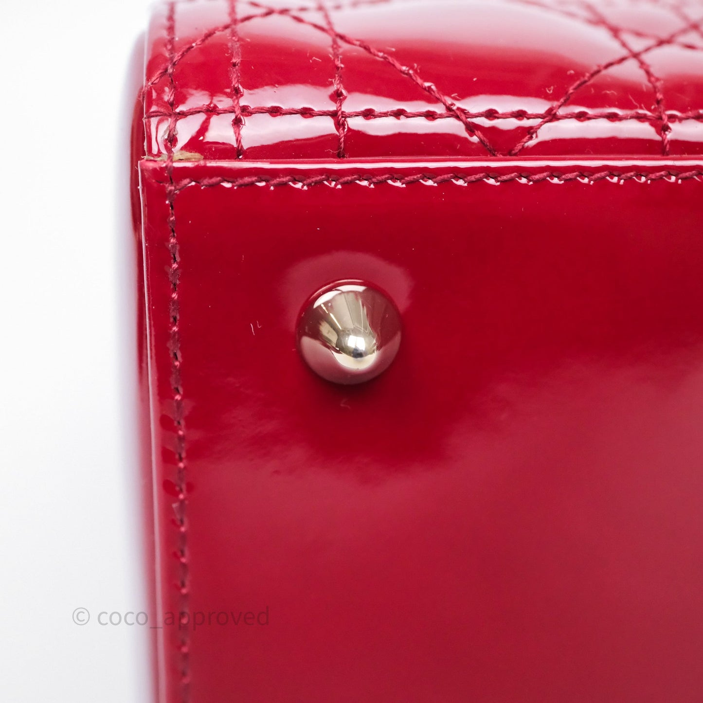 Christian Dior Medium Lady Dior Red Patent Cannage Calfskin Gold Hardware