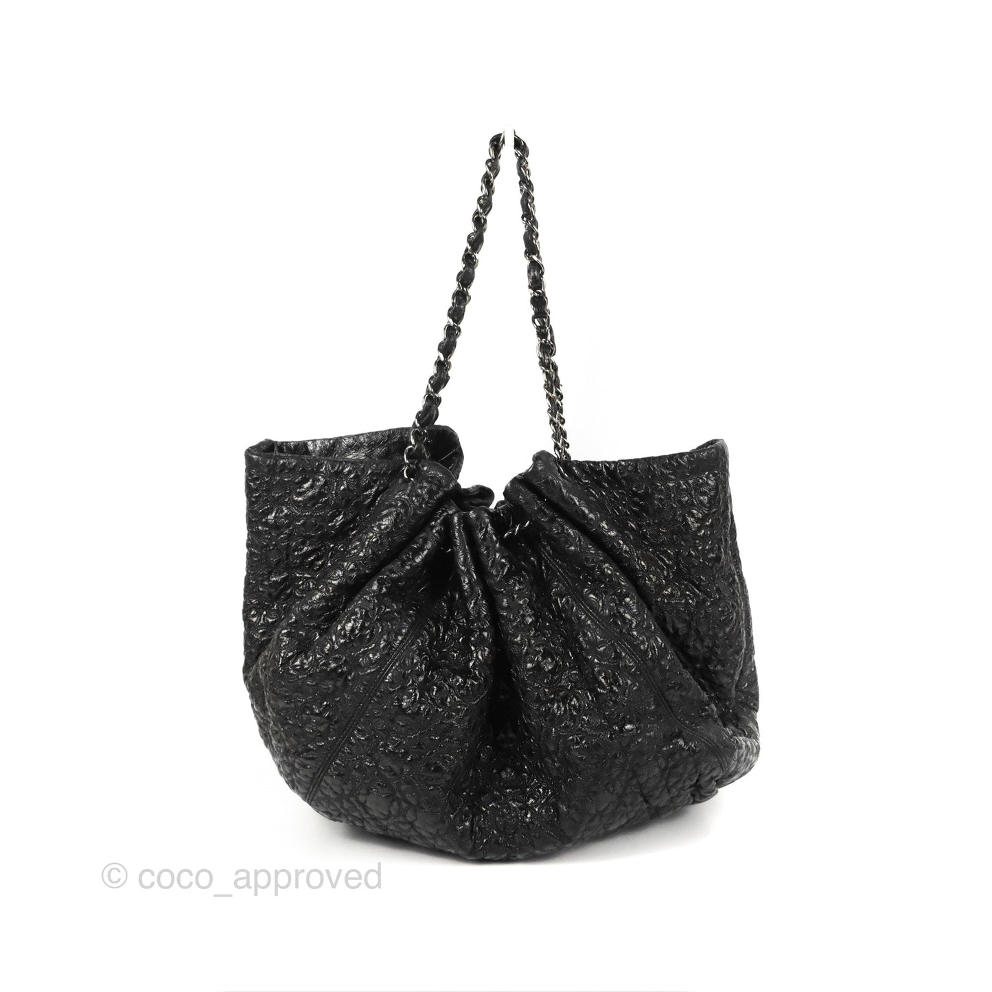 Chanel Rock In Moscow Tot Bag Black Glazed Crumpled Leather Silver Hardware