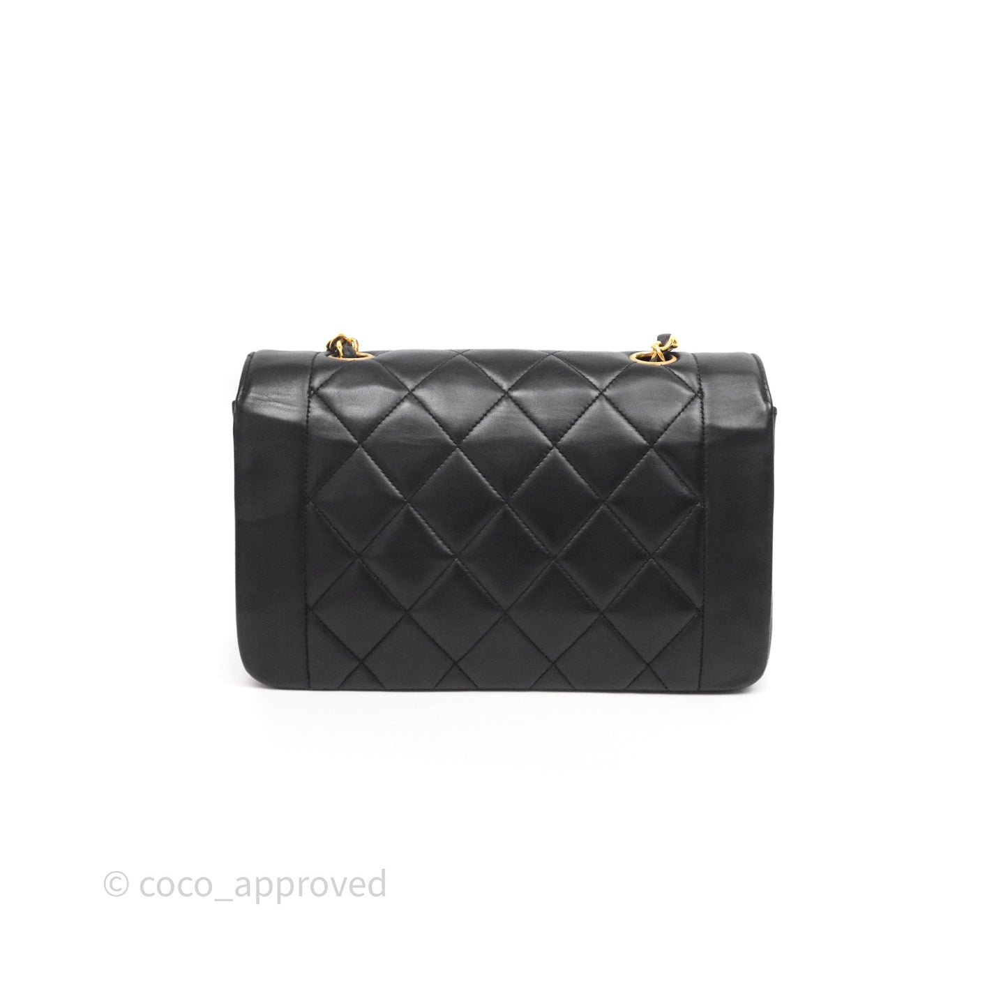 Chanel Vintage Quilted Small Classic Diana Flap Bag Black Lambskin 24K Gold Hardware