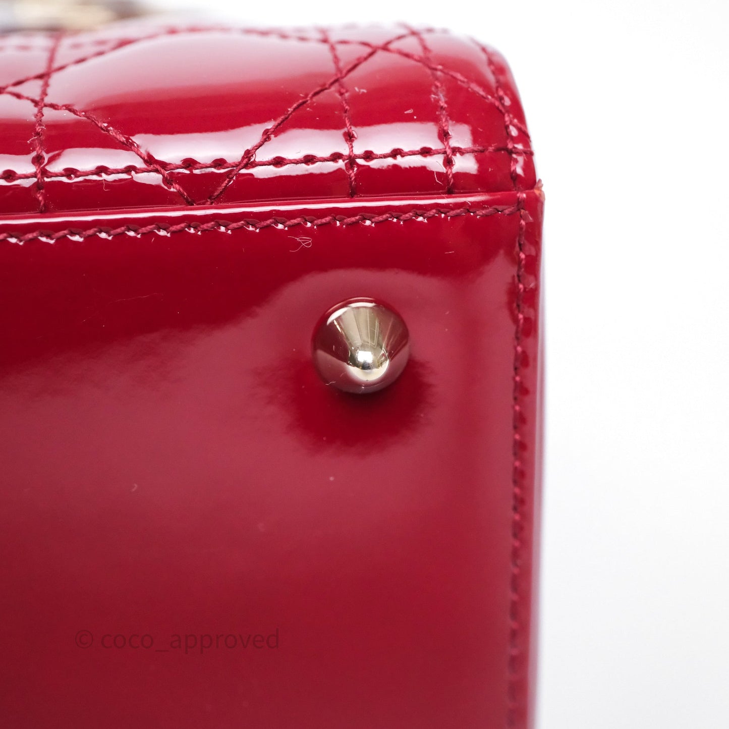 Christian Dior Medium Lady Dior Red Patent Cannage Calfskin Gold Hardware