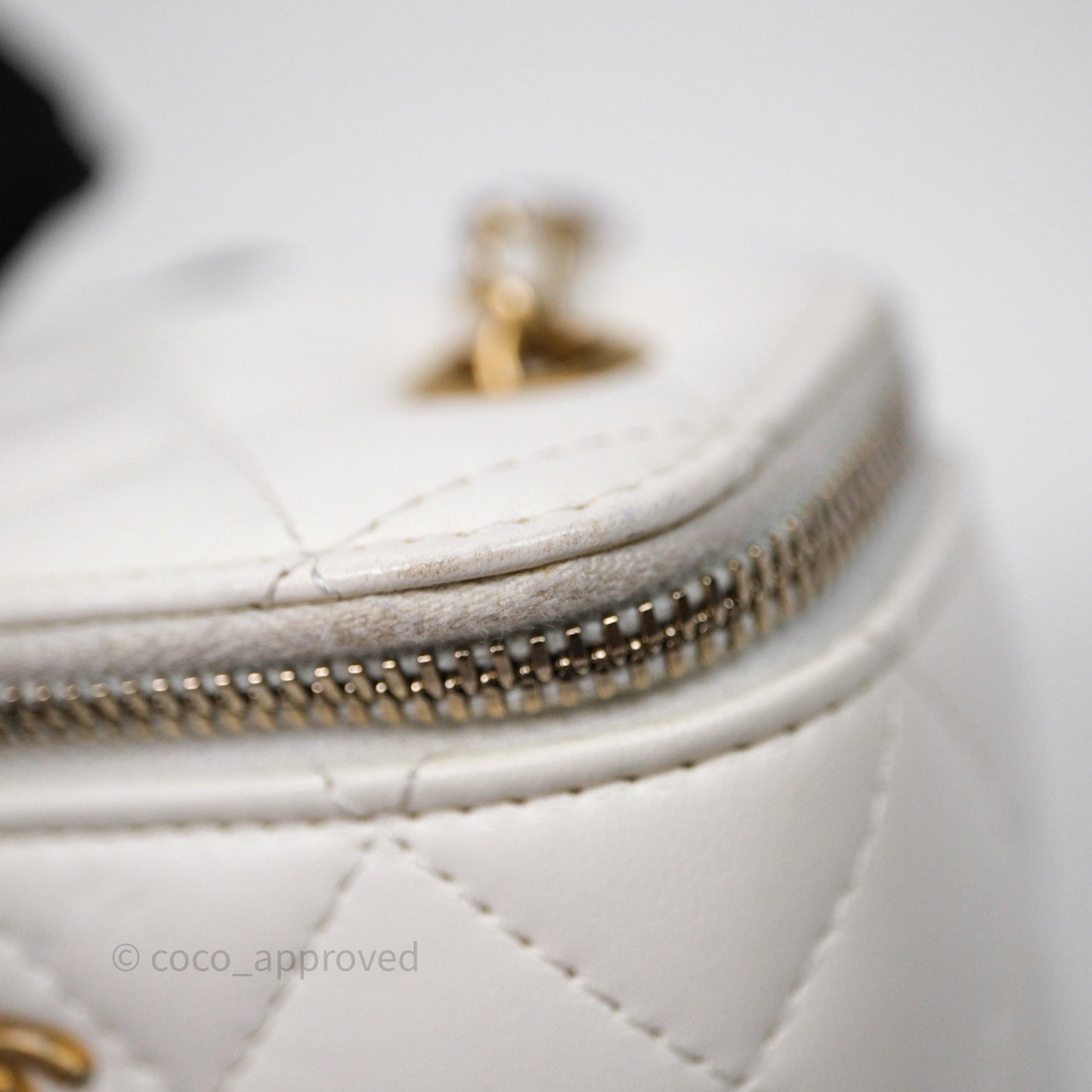 Chanel Mini Pearl Crush Vanity With Chain White Aged Gold Hardware