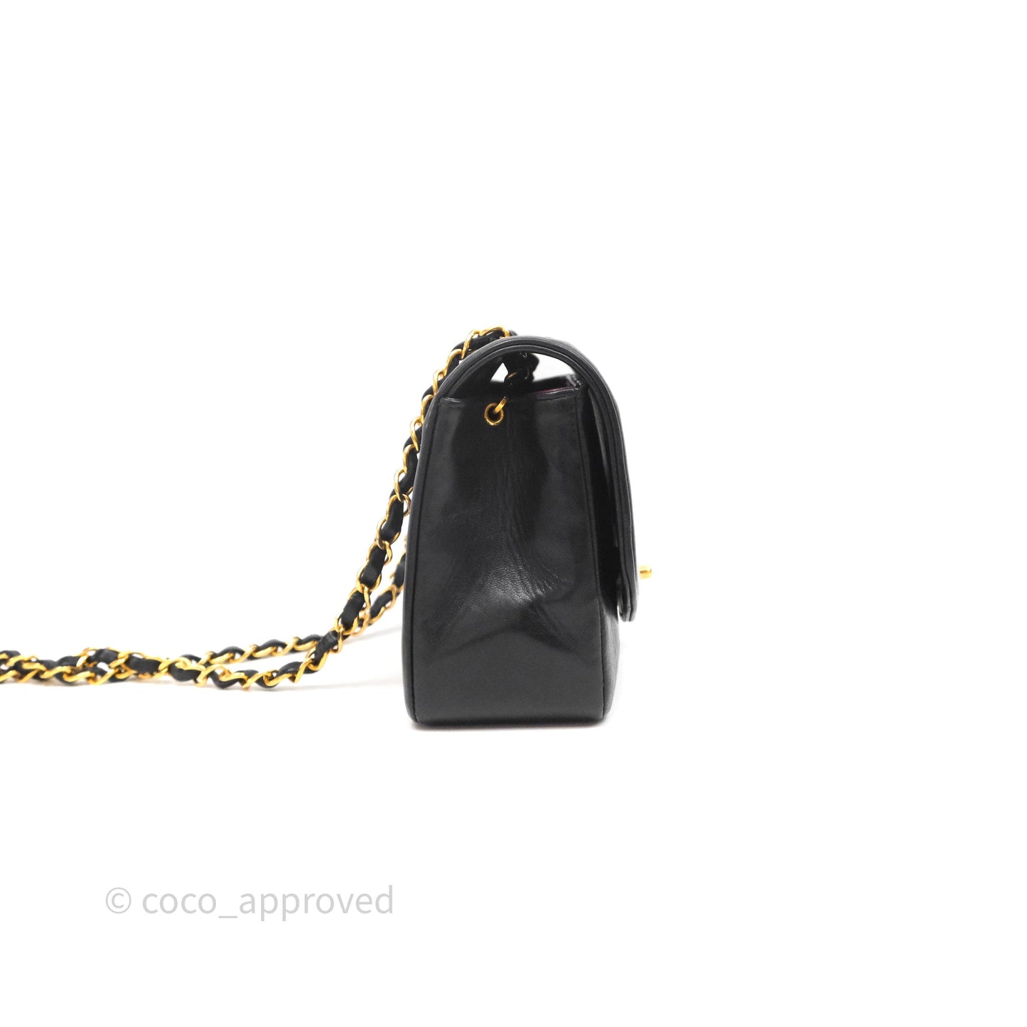 Chanel Vintage Quilted Small Classic Diana Flap Bag Black Lambskin 24K Gold Hardware