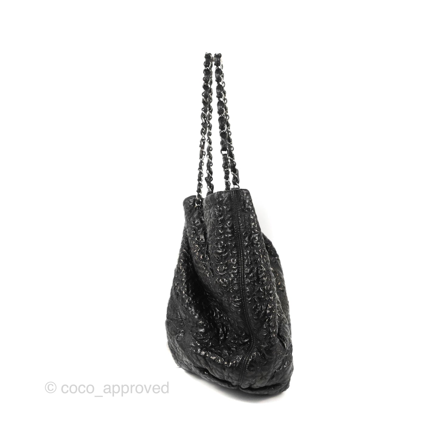 Chanel Rock In Moscow Tot Bag Black Glazed Crumpled Leather Silver Hardware