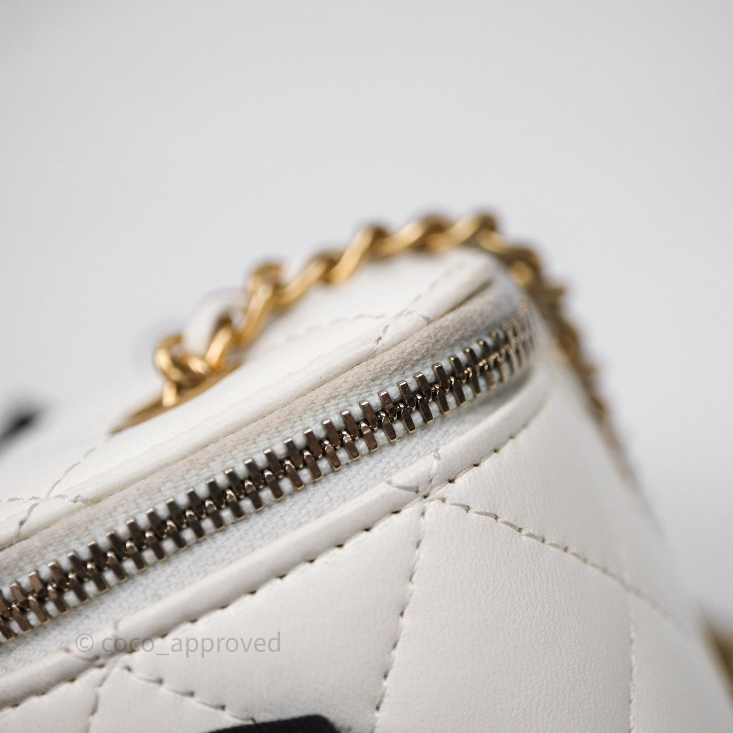 Chanel Mini Pearl Crush Vanity With Chain White Aged Gold Hardware