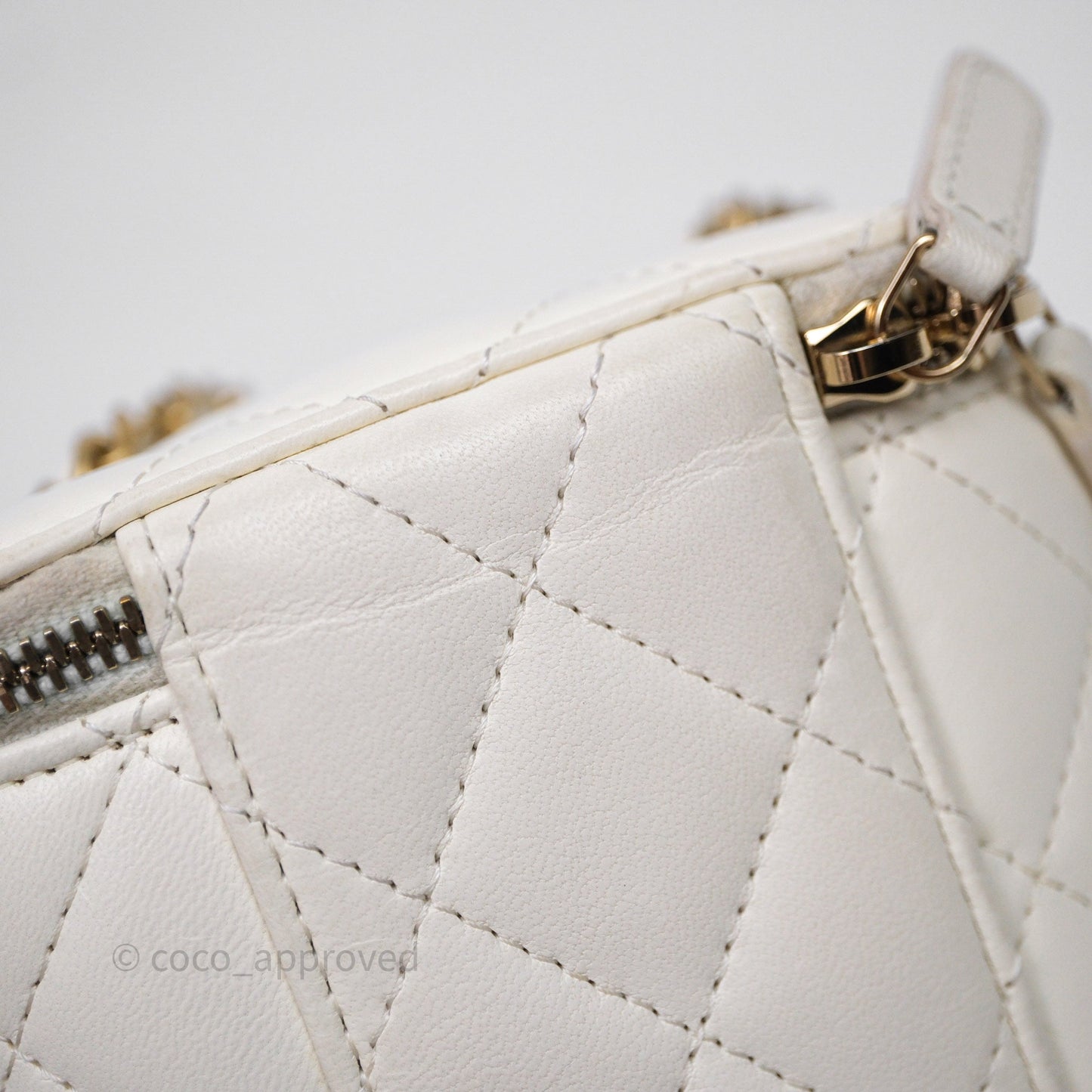 Chanel Mini Pearl Crush Vanity With Chain White Aged Gold Hardware