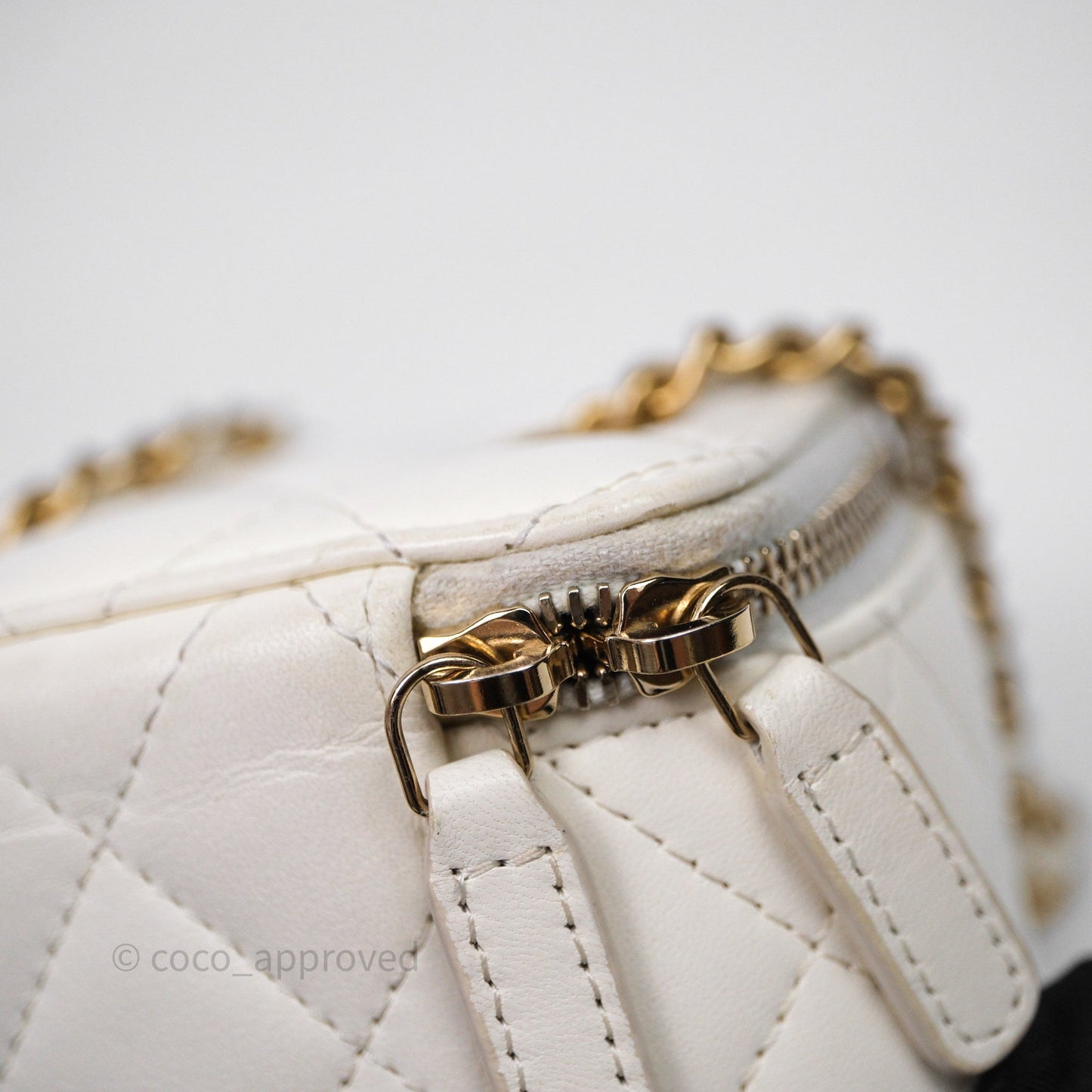 Chanel Mini Pearl Crush Vanity With Chain White Aged Gold Hardware