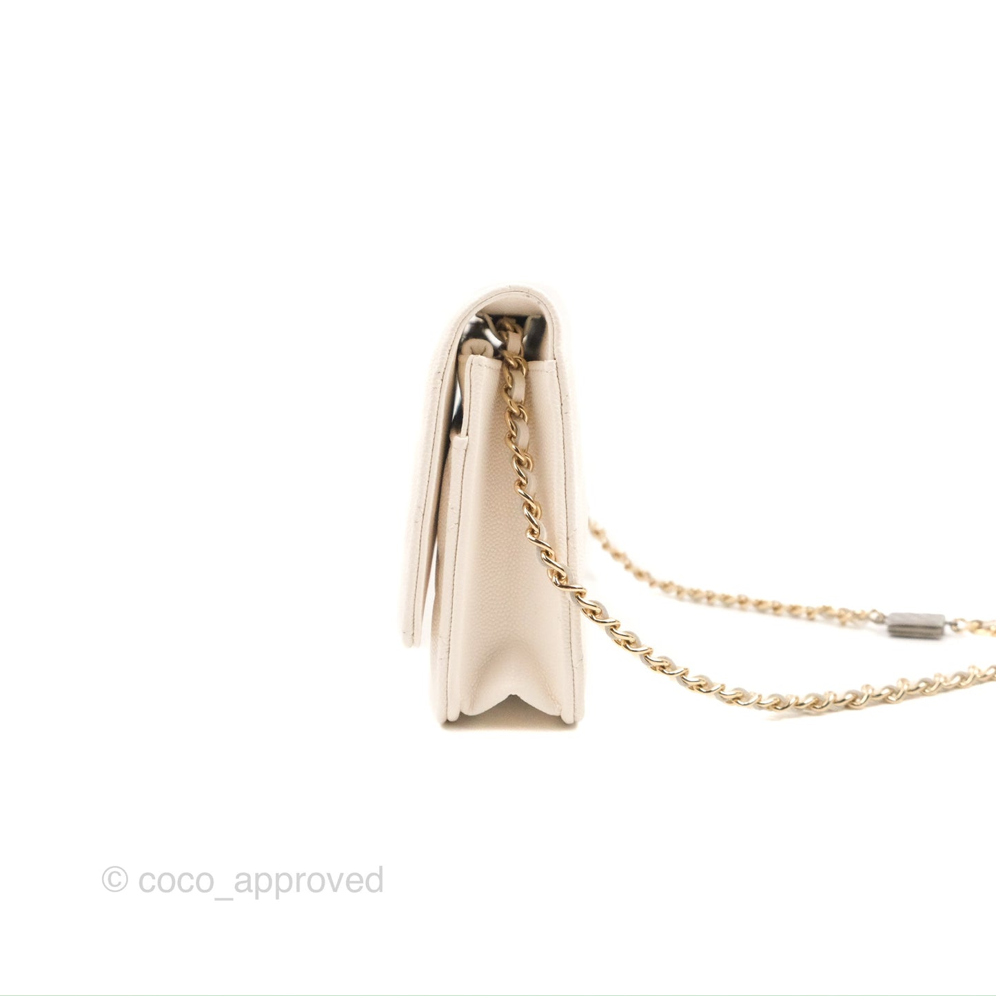 Chanel Quilted WOC White Caviar Gold Hardware With Charms