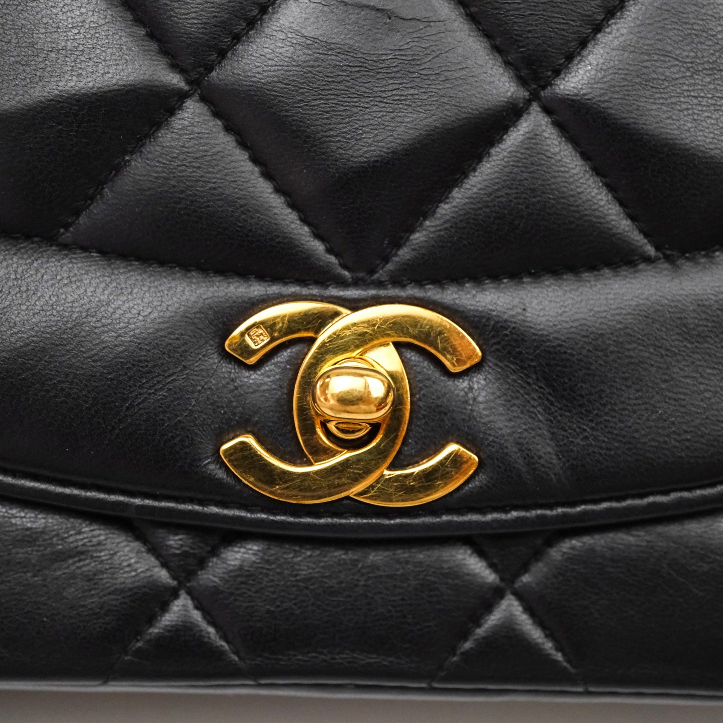 Chanel Vintage Quilted Small Classic Diana Flap Bag Black Lambskin 24K Gold Hardware