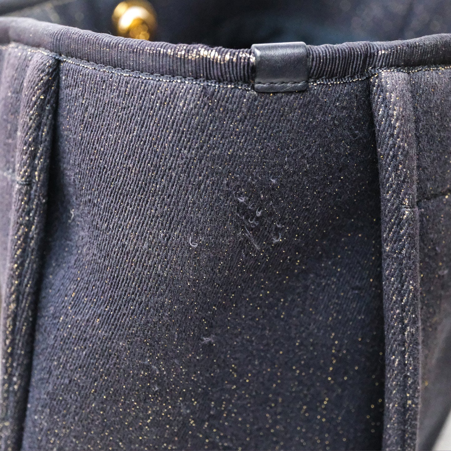 Chanel Medium Deauville Tote Navy Glitter Canvas Gold Hardware