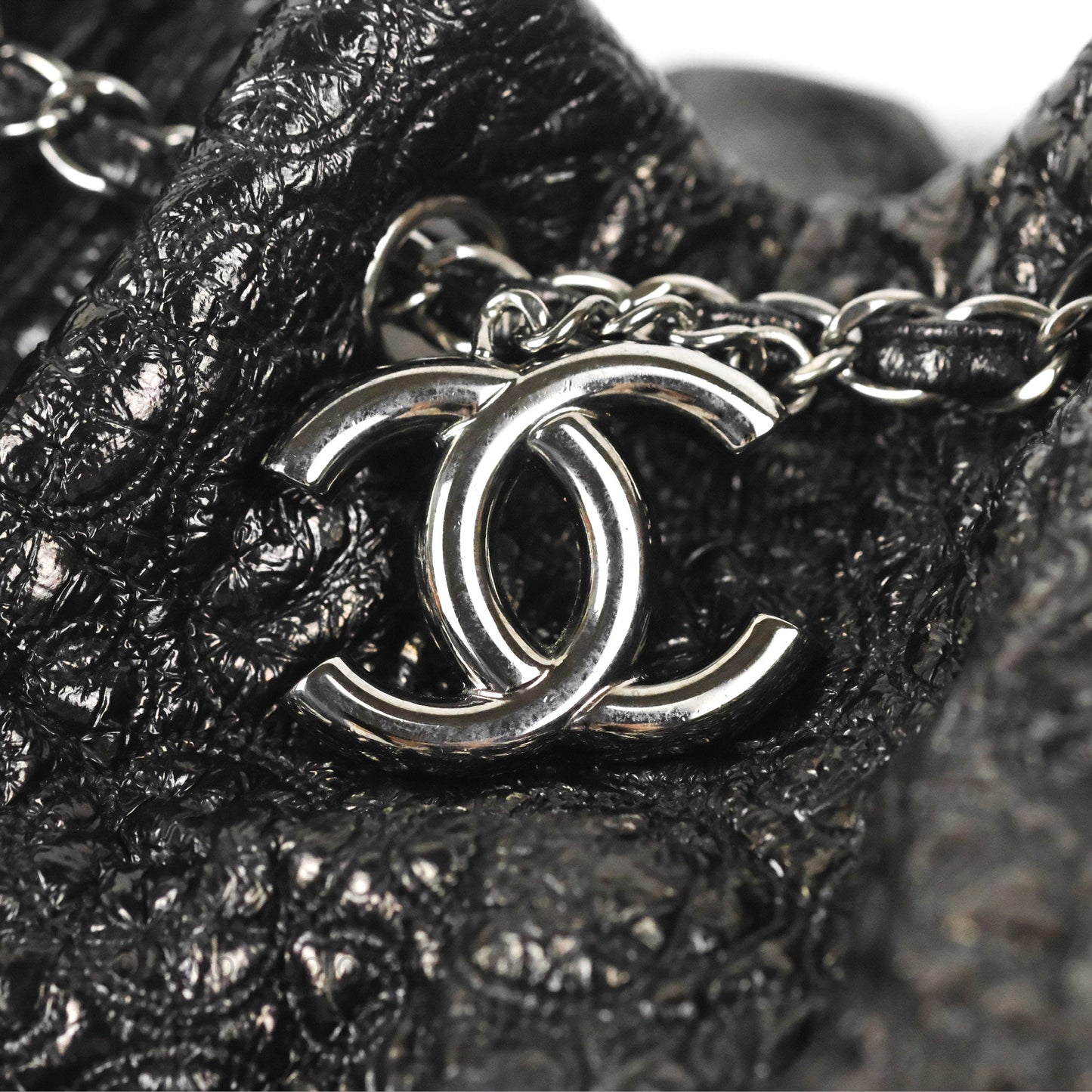 Chanel Rock In Moscow Tot Bag Black Glazed Crumpled Leather Silver Hardware