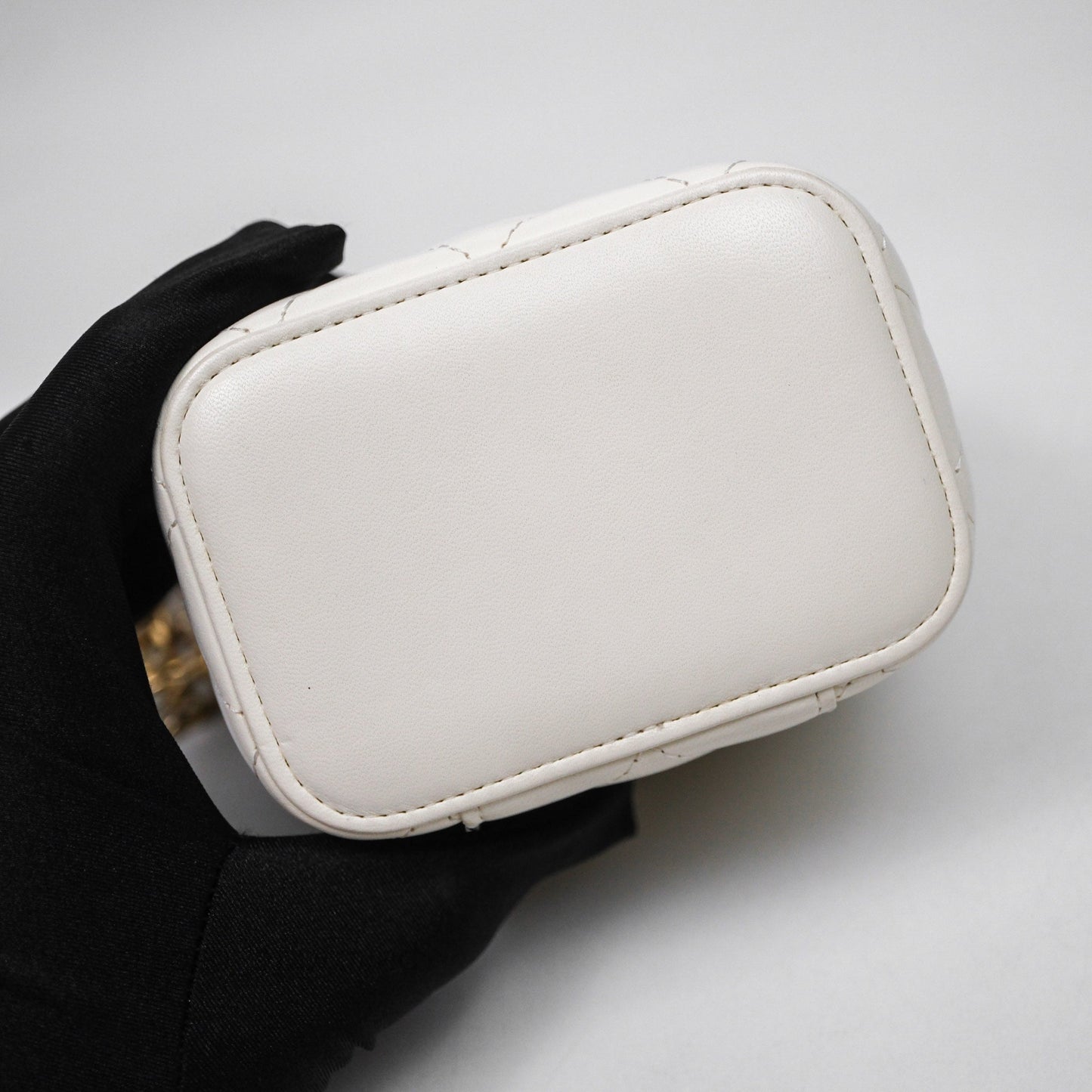 Chanel Mini Pearl Crush Vanity With Chain White Aged Gold Hardware
