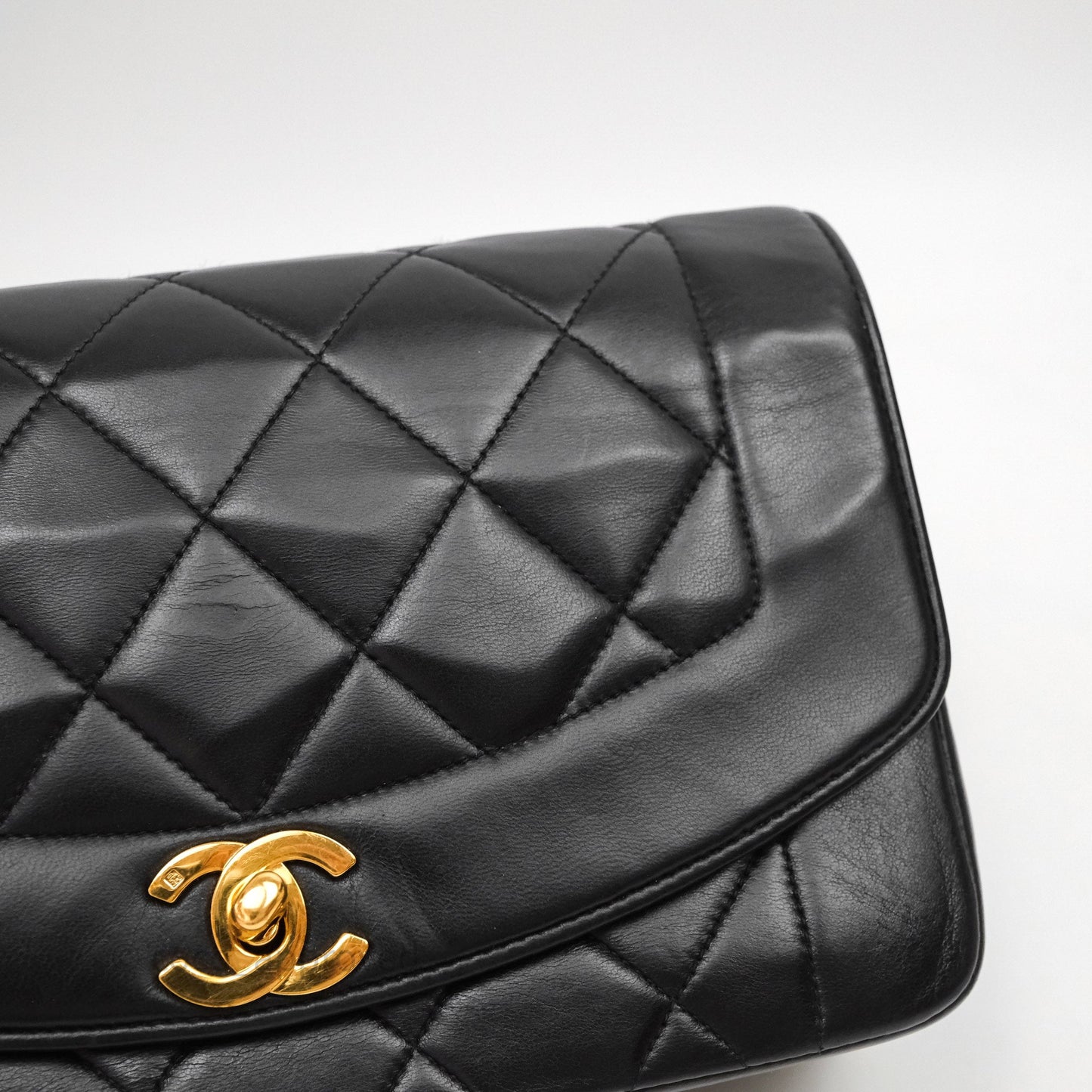 Chanel Vintage Quilted Small Classic Diana Flap Bag Black Lambskin 24K Gold Hardware
