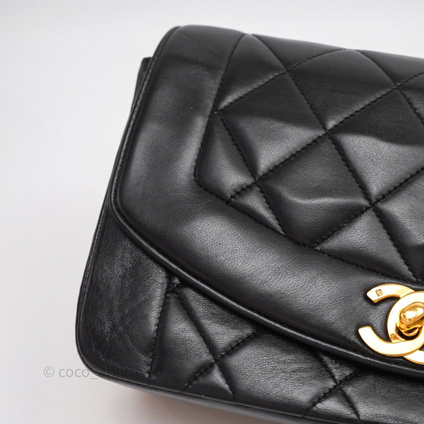Chanel Vintage Quilted Small Classic Diana Flap Bag Black Lambskin 24K Gold Hardware