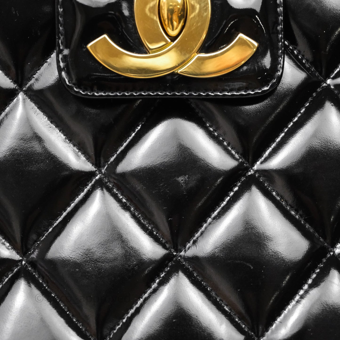 Chanel Vintage Black Patent Handbag 24K Gold Hardware