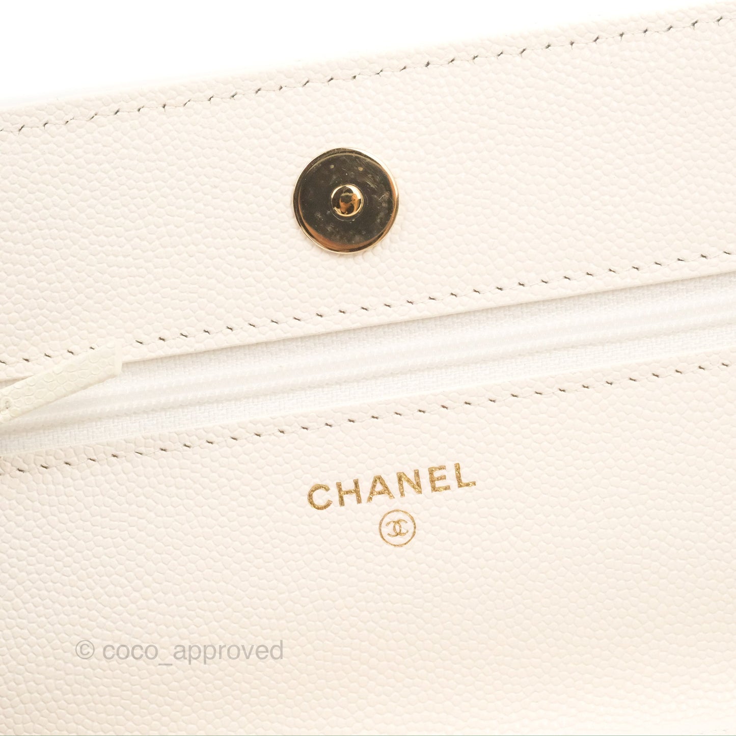 Chanel Quilted WOC White Caviar Gold Hardware With Charms