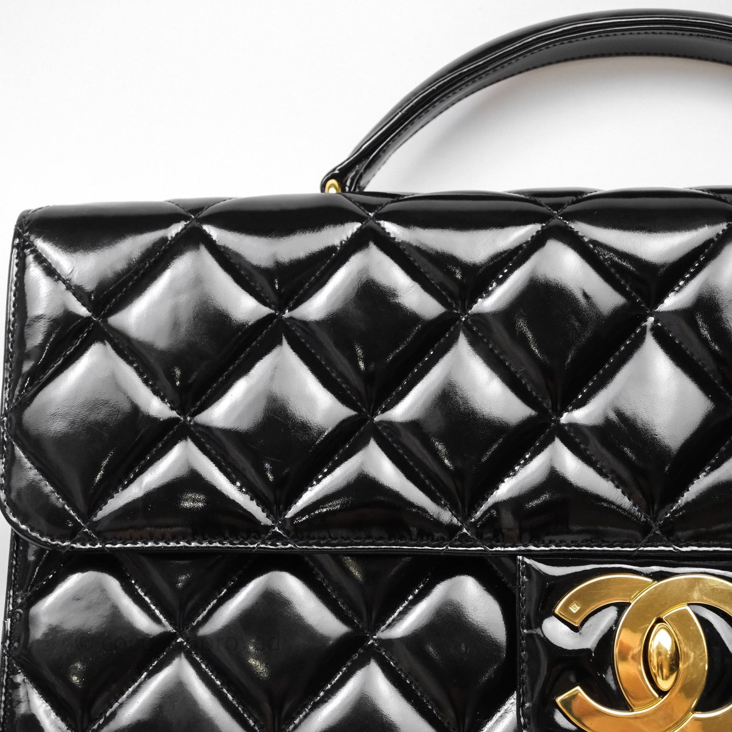 Chanel Vintage Black Patent Handbag 24K Gold Hardware