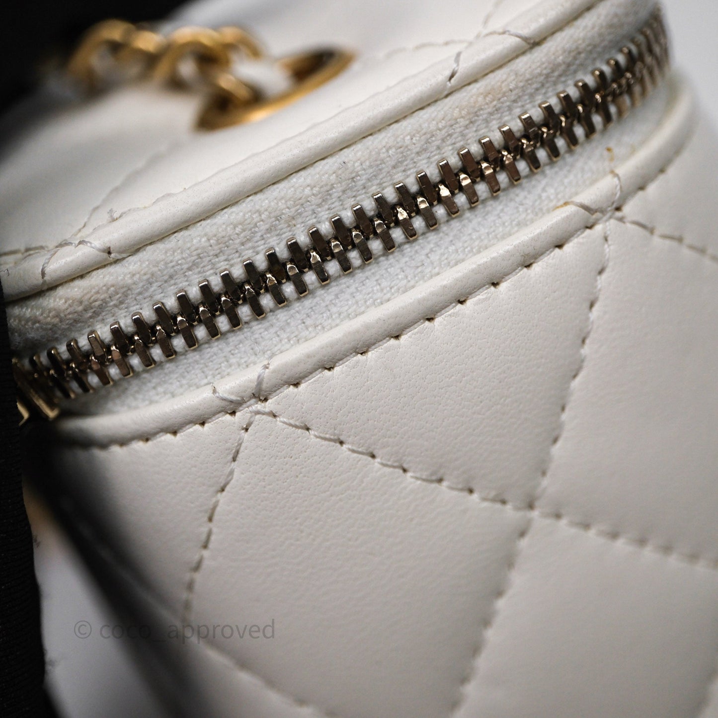 Chanel Mini Pearl Crush Vanity With Chain White Aged Gold Hardware