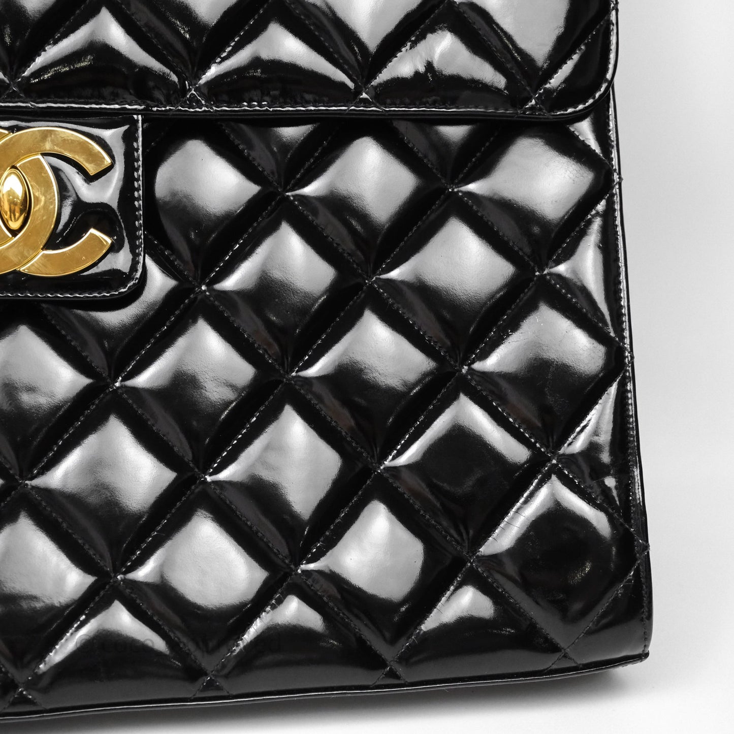 Chanel Vintage Black Patent Handbag 24K Gold Hardware