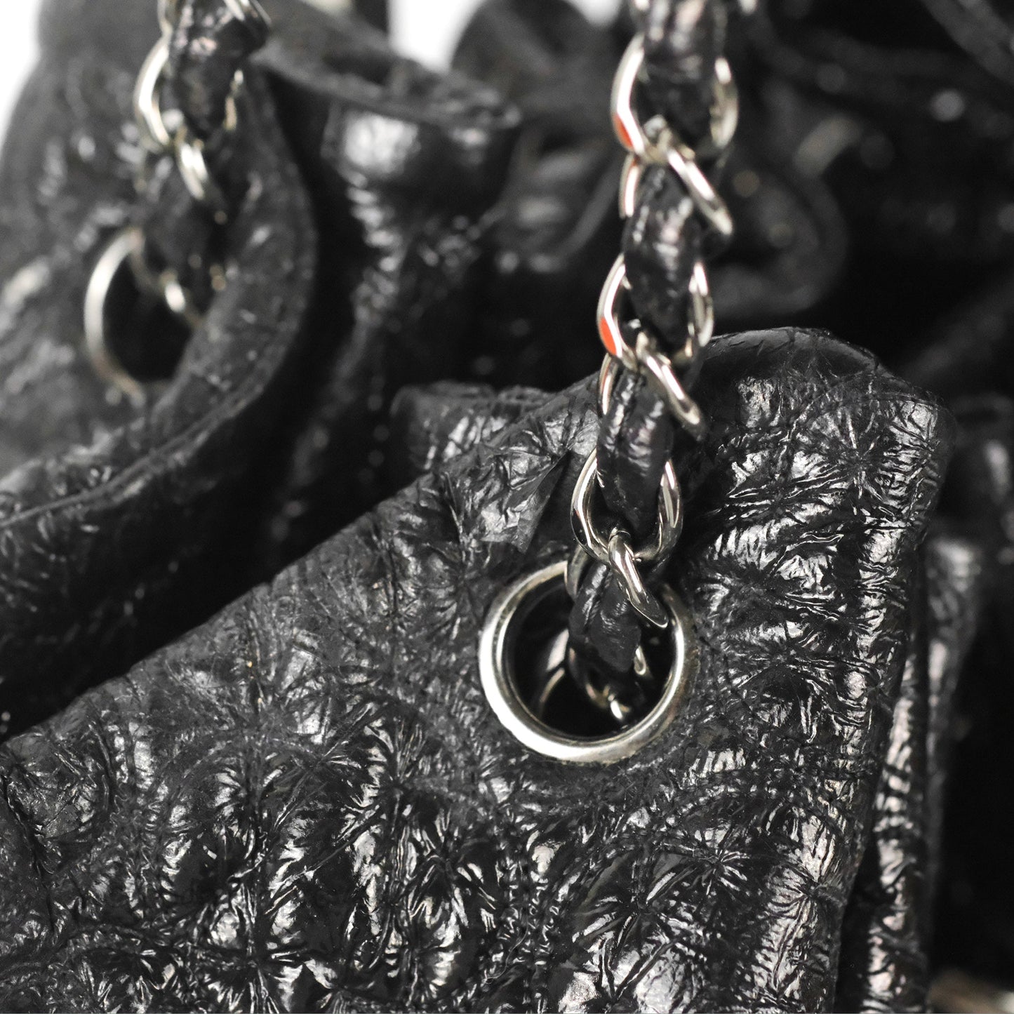 Chanel Rock In Moscow Tot Bag Black Glazed Crumpled Leather Silver Hardware