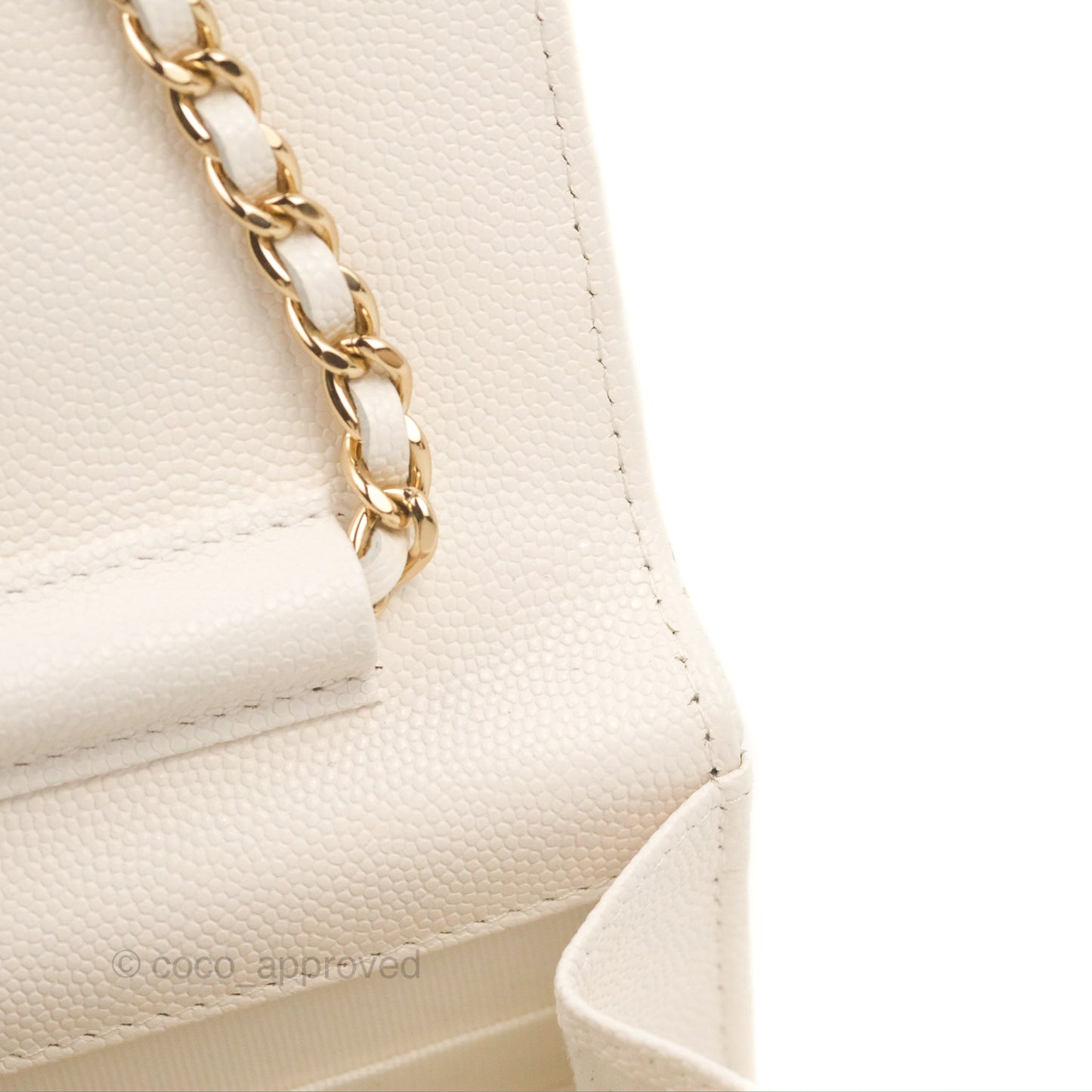 Chanel Quilted WOC White Caviar Gold Hardware With Charms