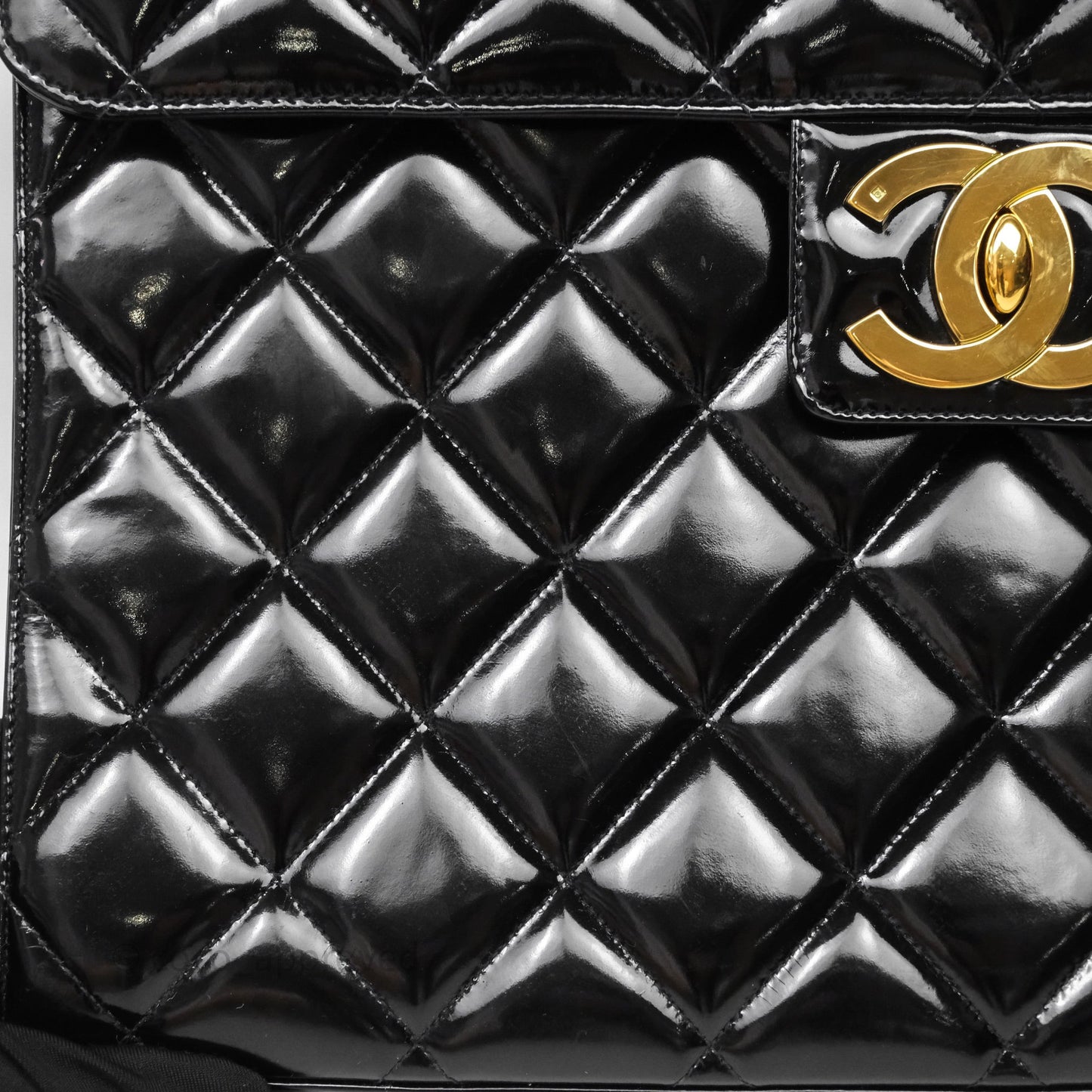Chanel Vintage Black Patent Handbag 24K Gold Hardware