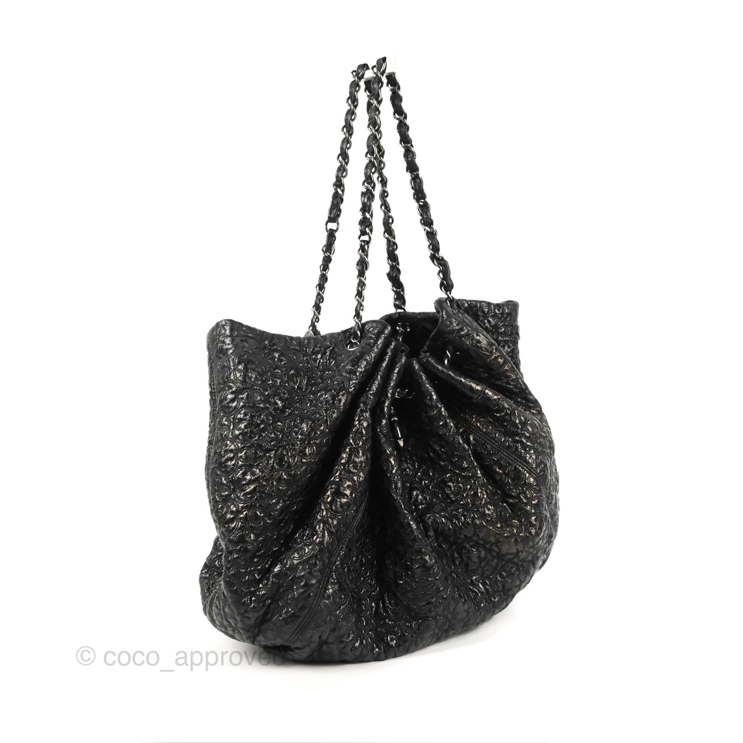 Chanel Rock In Moscow Tot Bag Black Glazed Crumpled Leather Silver Hardware