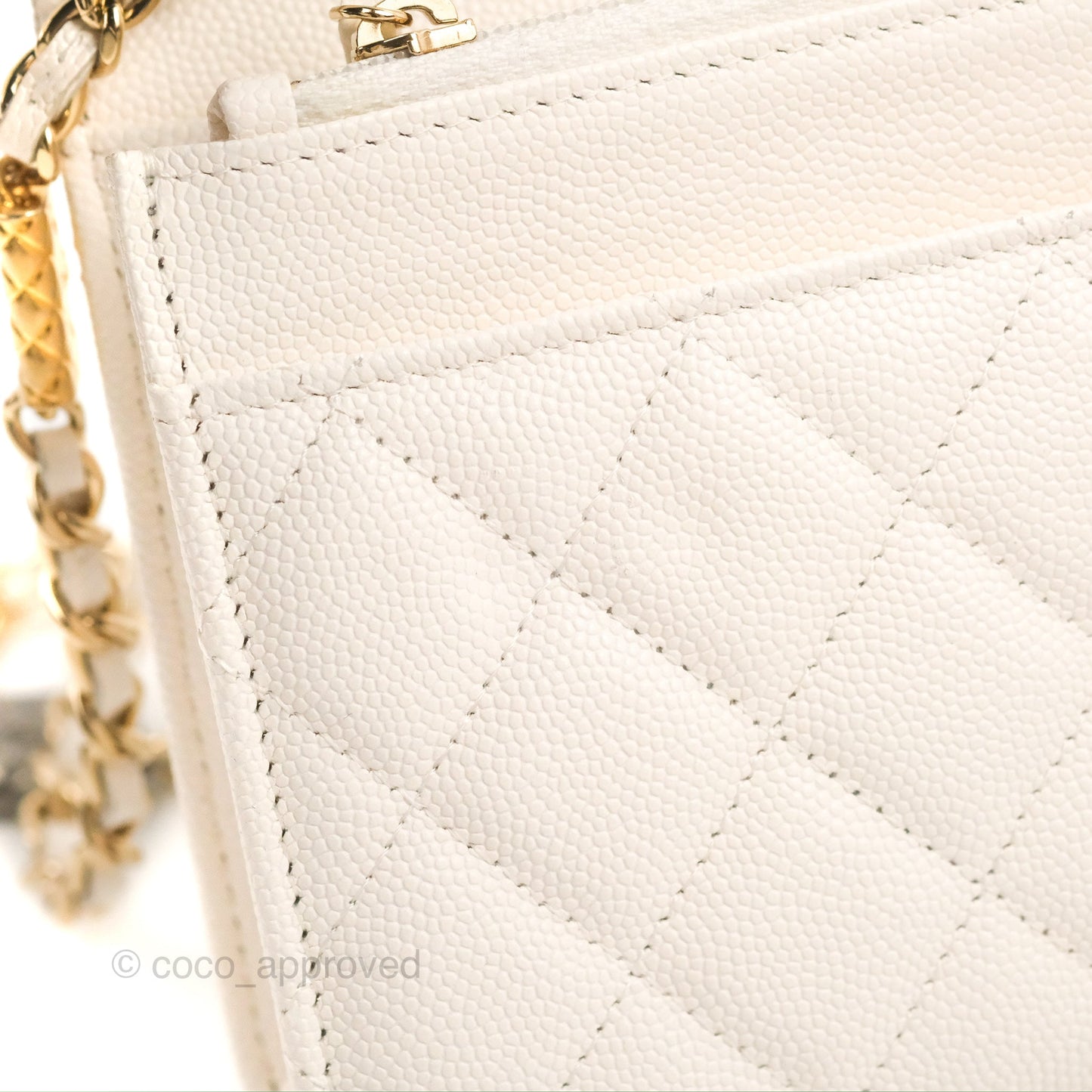 Chanel Quilted WOC White Caviar Gold Hardware With Charms