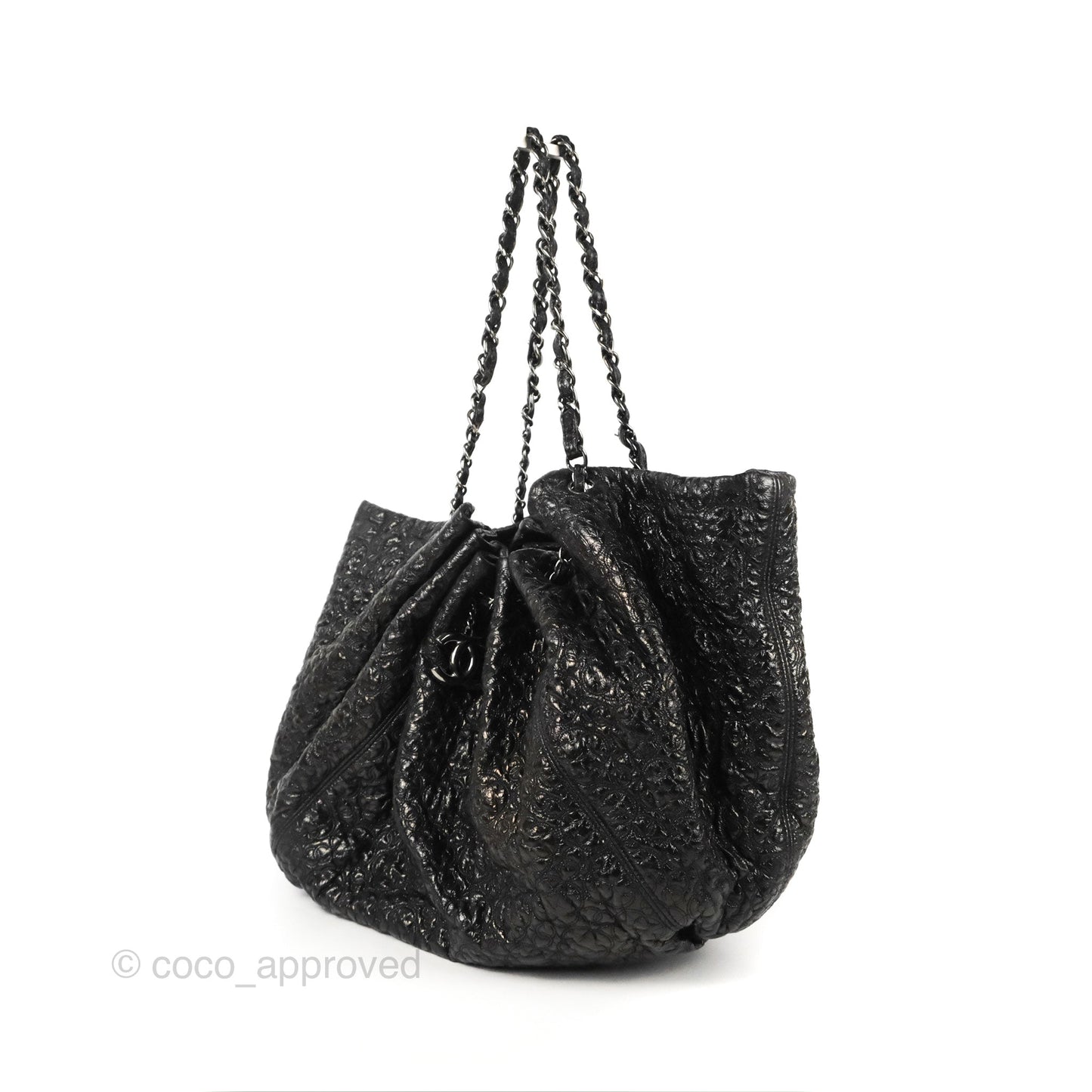Chanel Rock In Moscow Tot Bag Black Glazed Crumpled Leather Silver Hardware