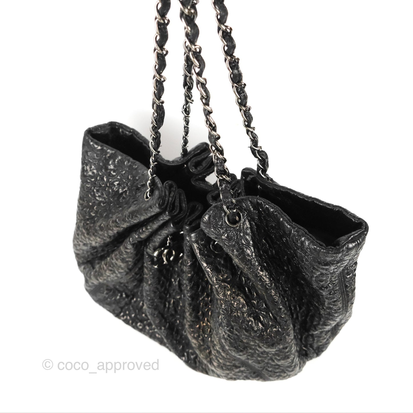 Chanel Rock In Moscow Tot Bag Black Glazed Crumpled Leather Silver Hardware