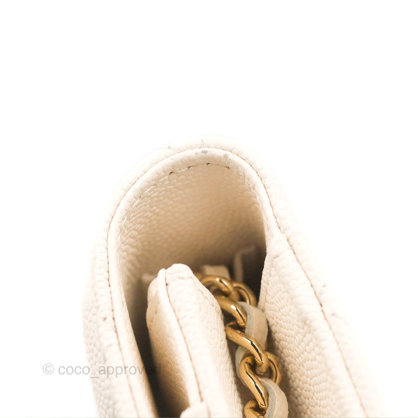 Chanel Quilted WOC White Caviar Gold Hardware With Charms