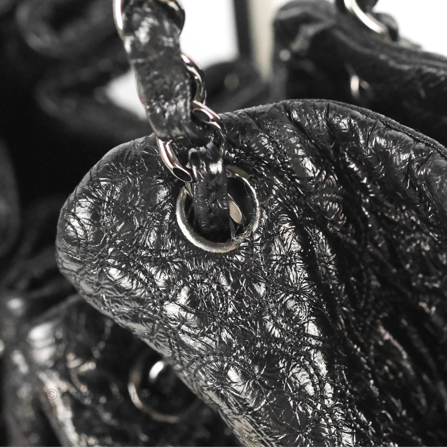 Chanel Rock In Moscow Tot Bag Black Glazed Crumpled Leather Silver Hardware