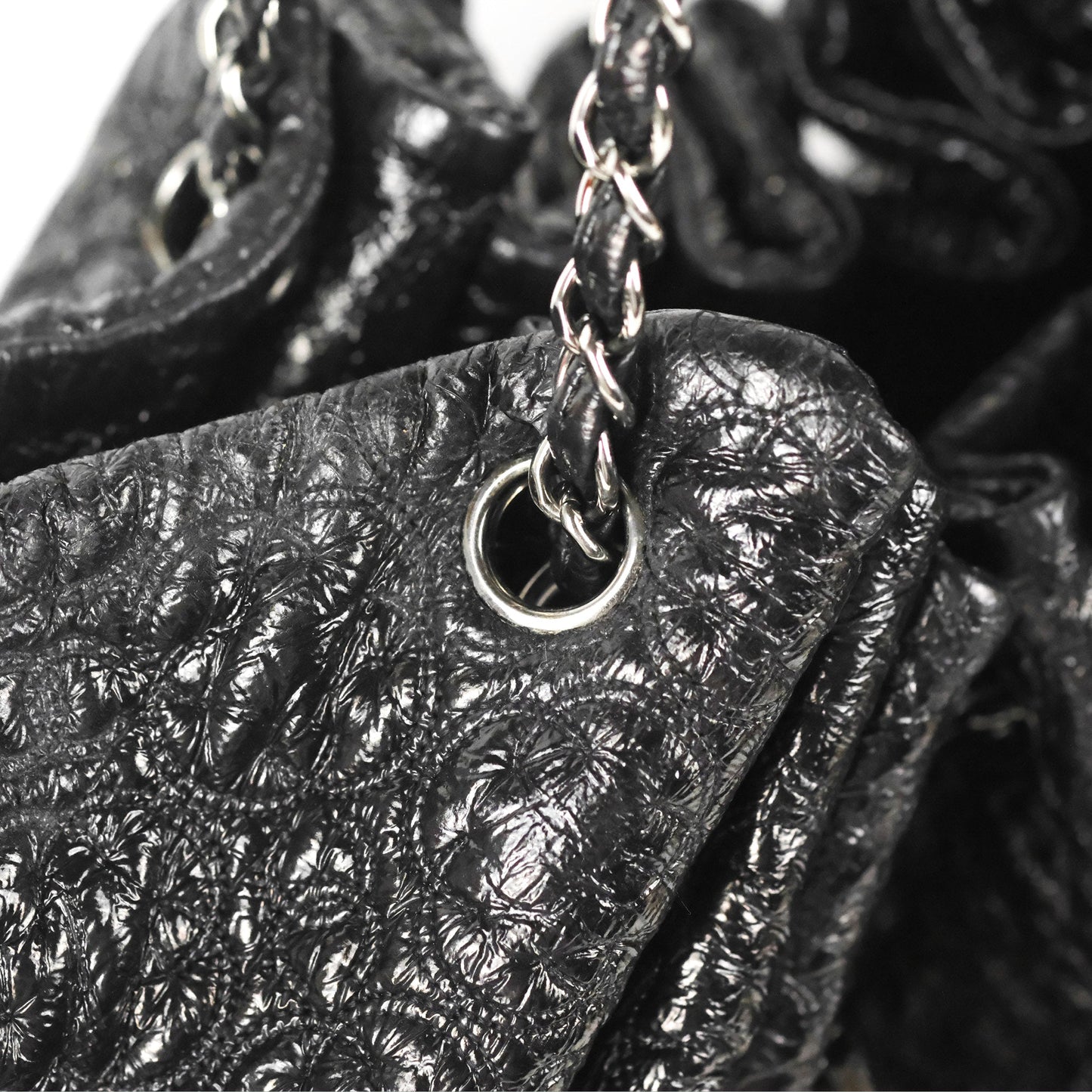 Chanel Rock In Moscow Tot Bag Black Glazed Crumpled Leather Silver Hardware