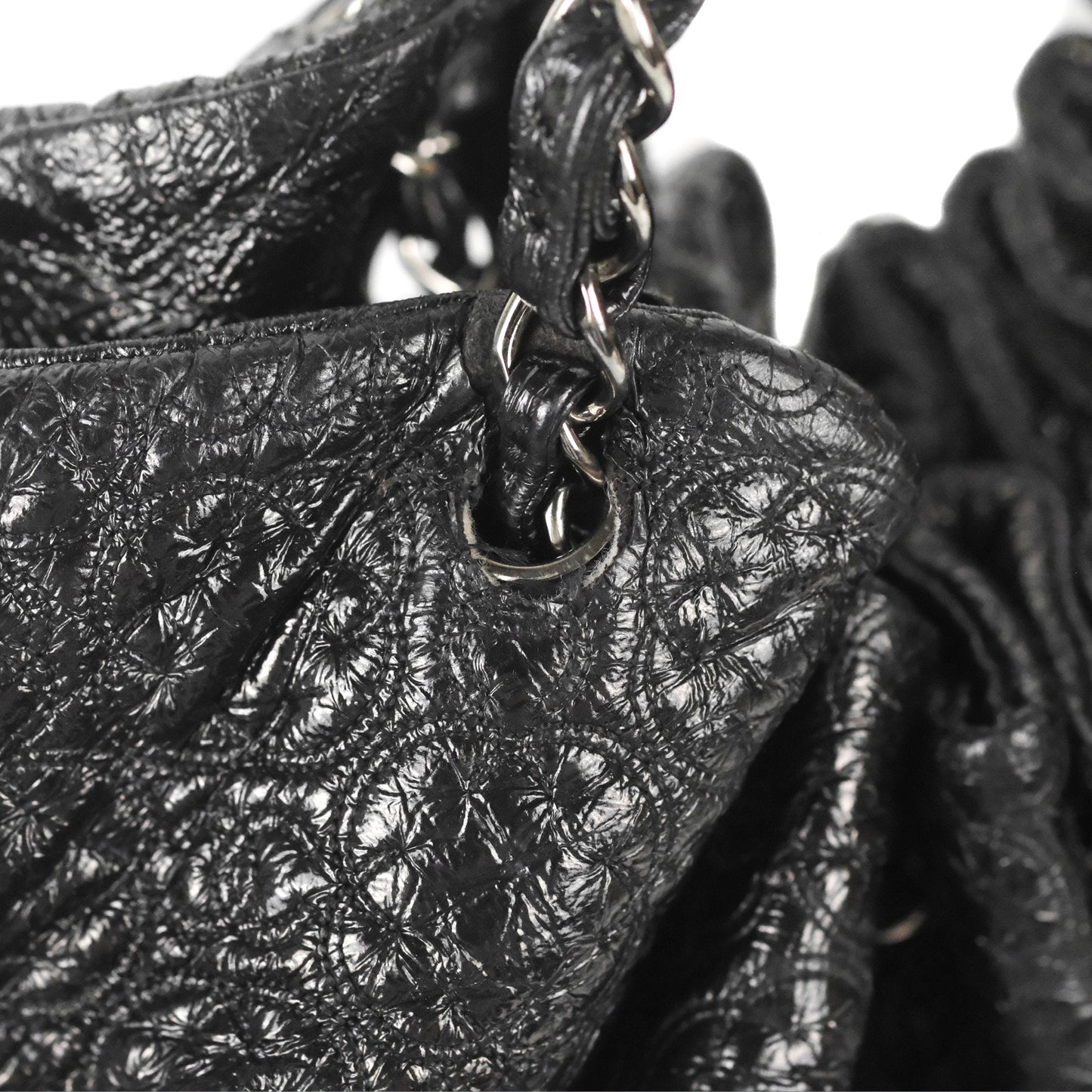 Chanel Rock In Moscow Tot Bag Black Glazed Crumpled Leather Silver Hardware