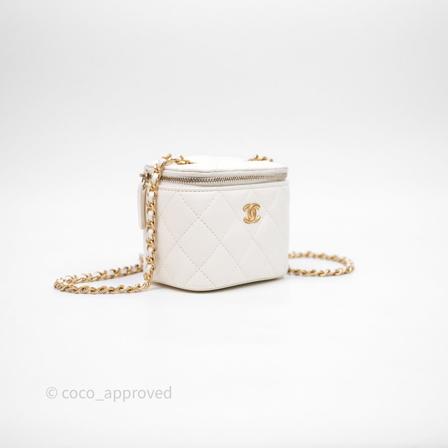 Chanel Mini Pearl Crush Vanity With Chain White Aged Gold Hardware