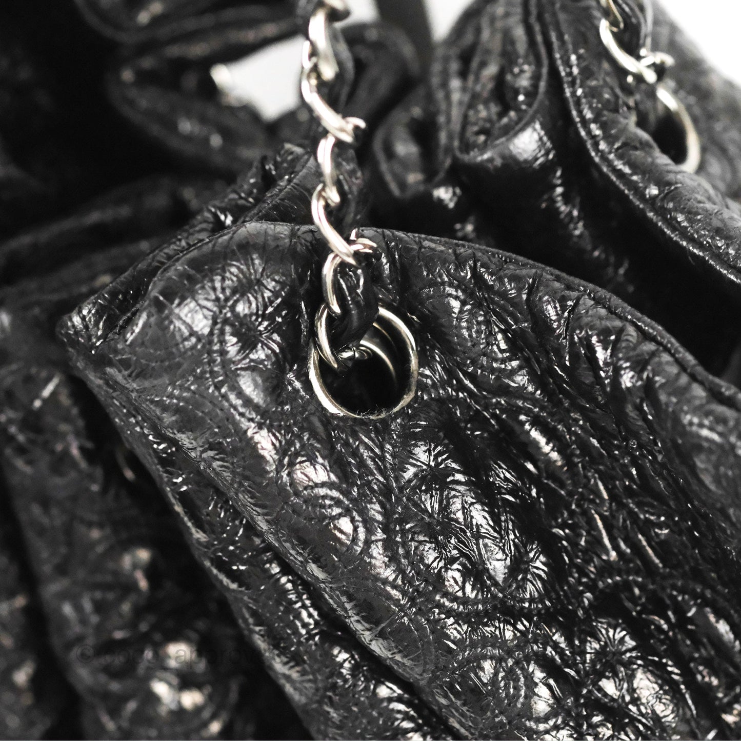 Chanel Rock In Moscow Tot Bag Black Glazed Crumpled Leather Silver Hardware