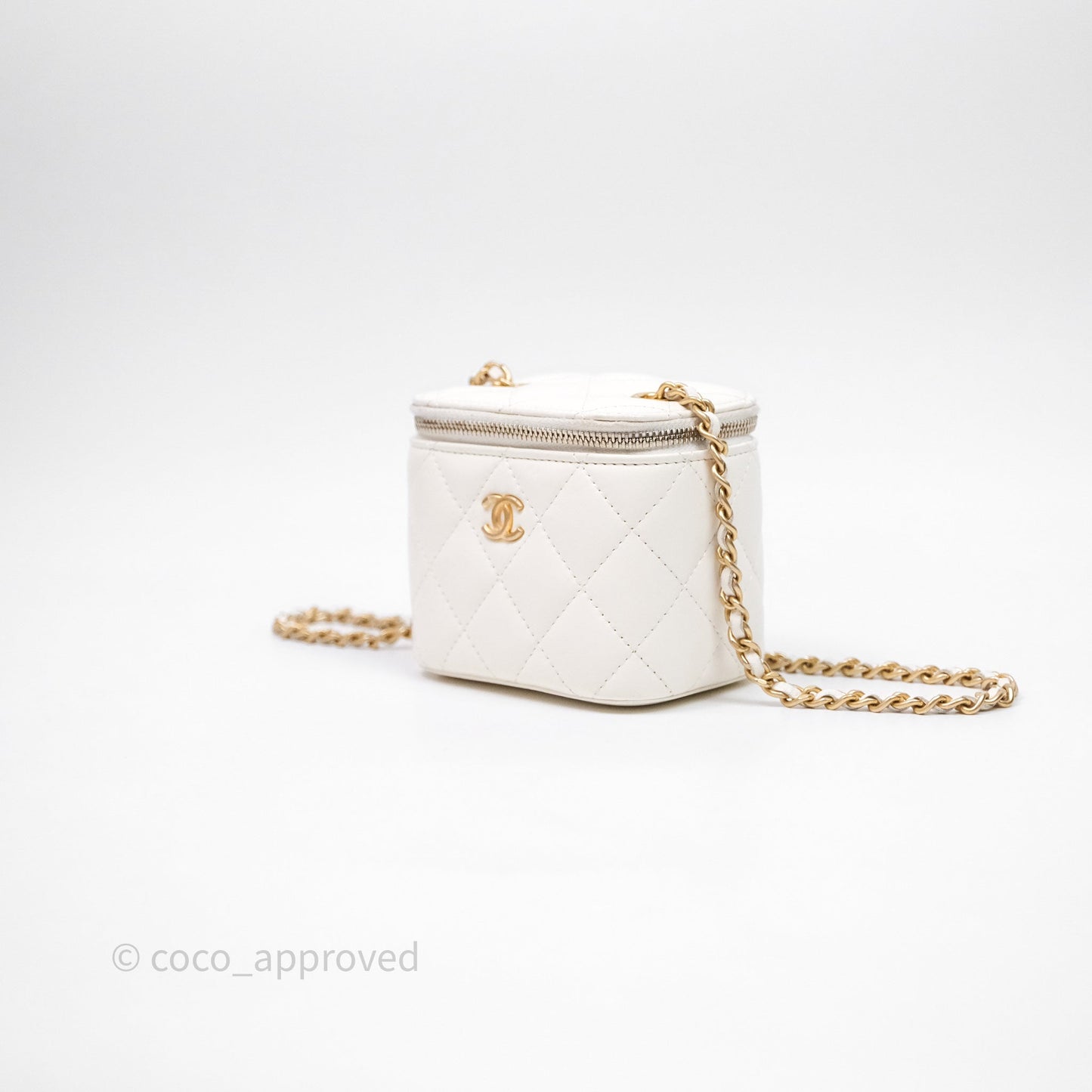 Chanel Mini Pearl Crush Vanity With Chain White Aged Gold Hardware