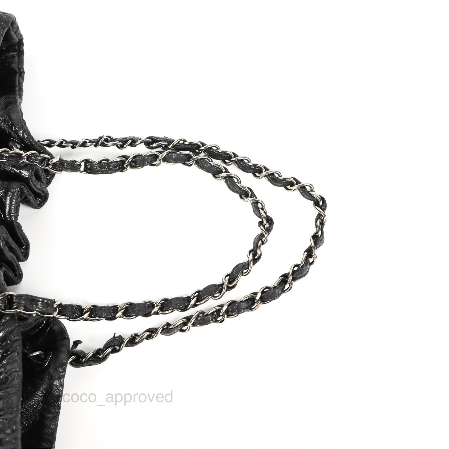 Chanel Rock In Moscow Tot Bag Black Glazed Crumpled Leather Silver Hardware