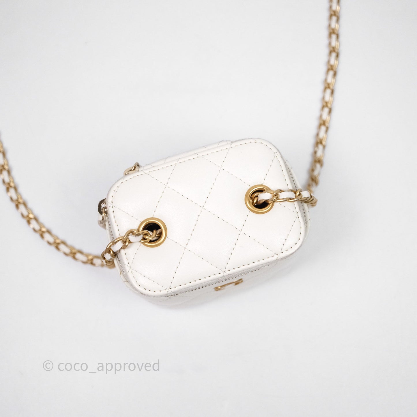 Chanel Mini Pearl Crush Vanity With Chain White Aged Gold Hardware
