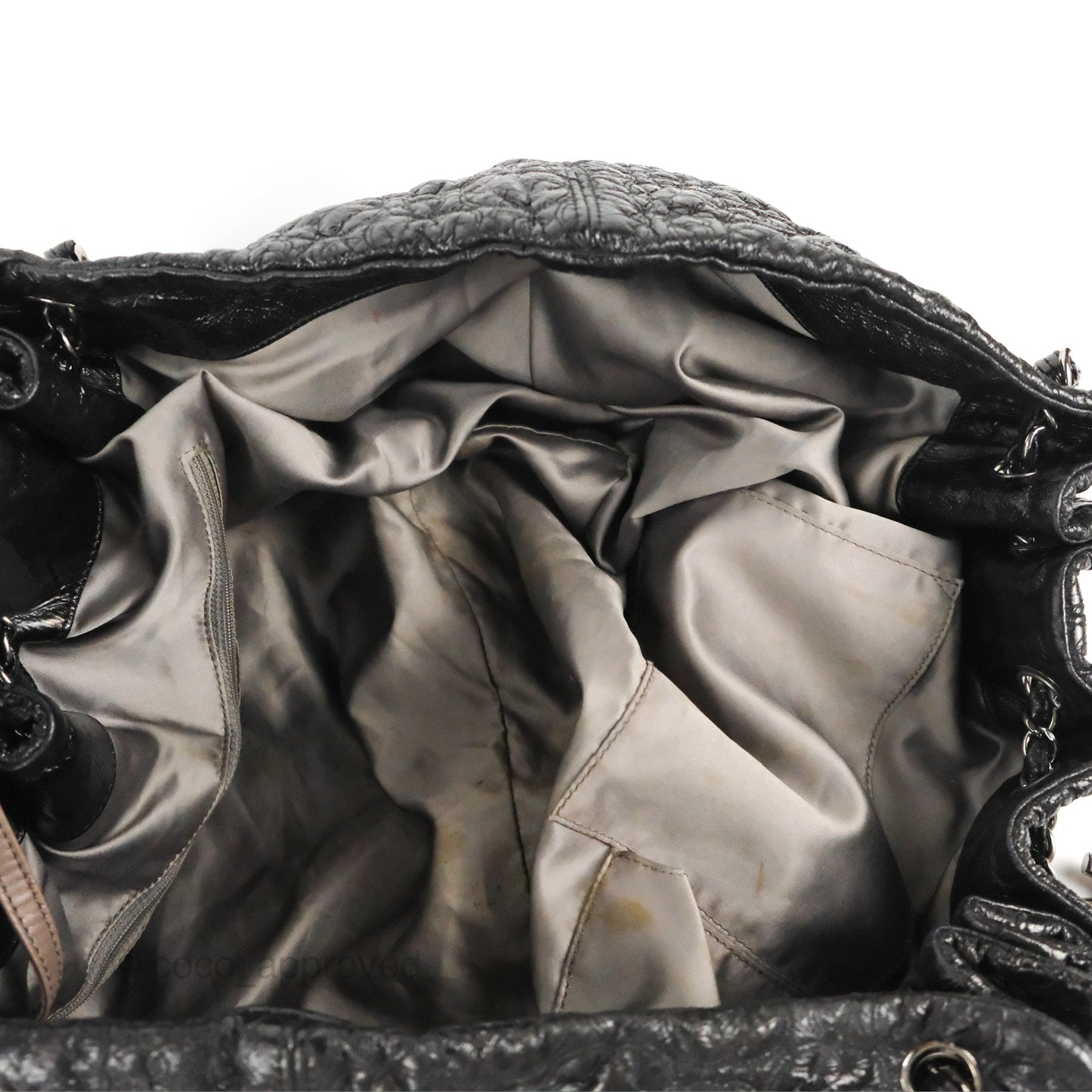 Chanel Rock In Moscow Tot Bag Black Glazed Crumpled Leather Silver Hardware