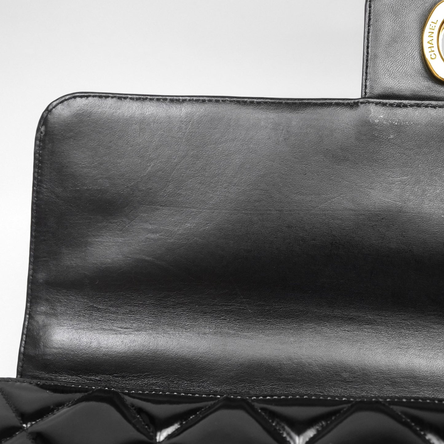 Chanel Vintage Black Patent Handbag 24K Gold Hardware